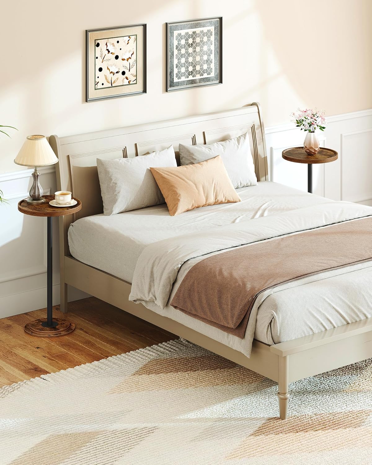 Small Round Side Table, Drink Table for Small Spaces, Pedestal Cocktail Table, Thickened Base, for Living Room, Bedroom, Office, Rustic Brown and Black TBZ30BF