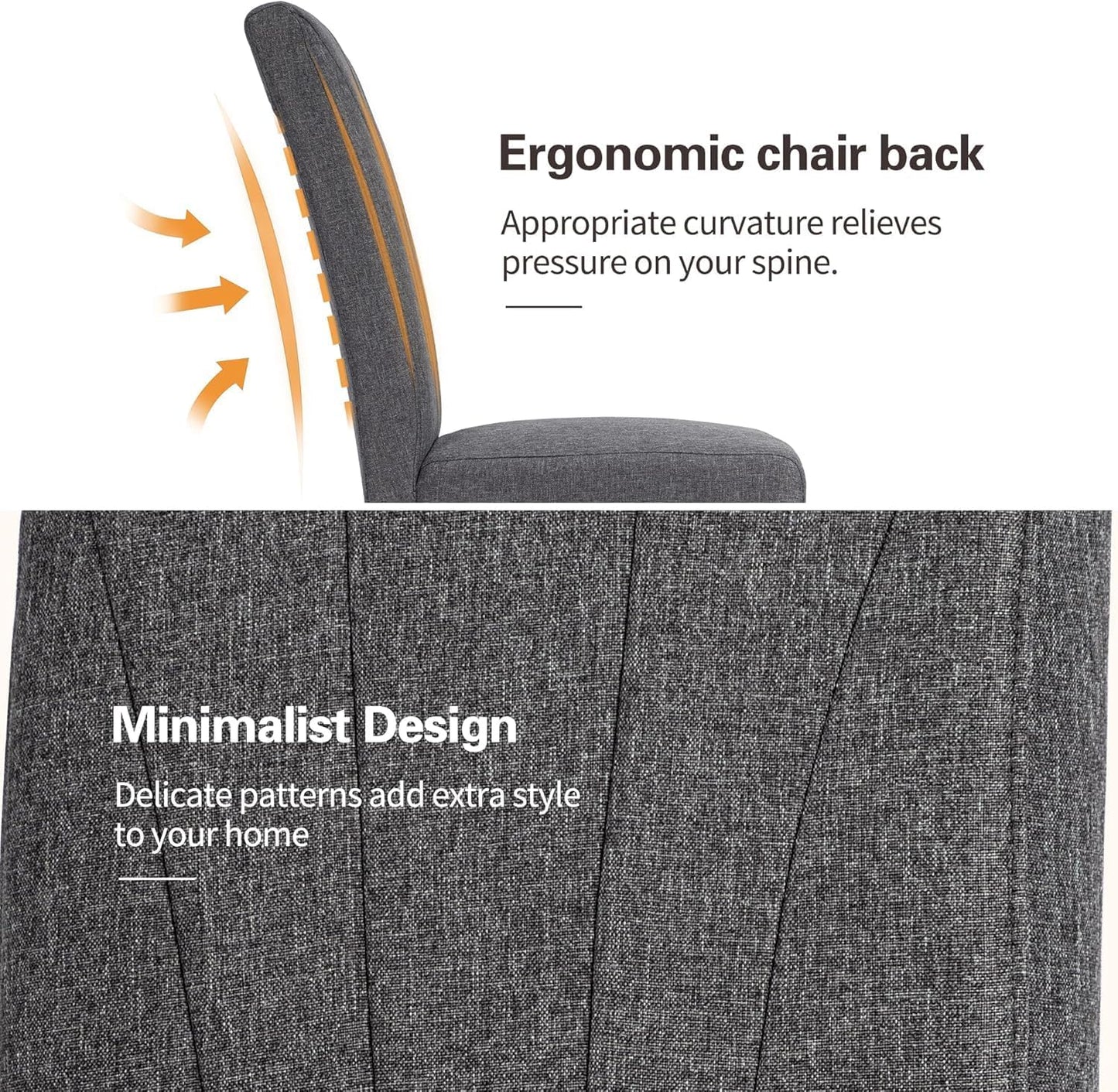 VECELO Upholstered Dining Chairs Set of 6, Modern Fabric and High Back & Solid Wood Legs, Parsons for Kitchen/Living Room- Dark Gray