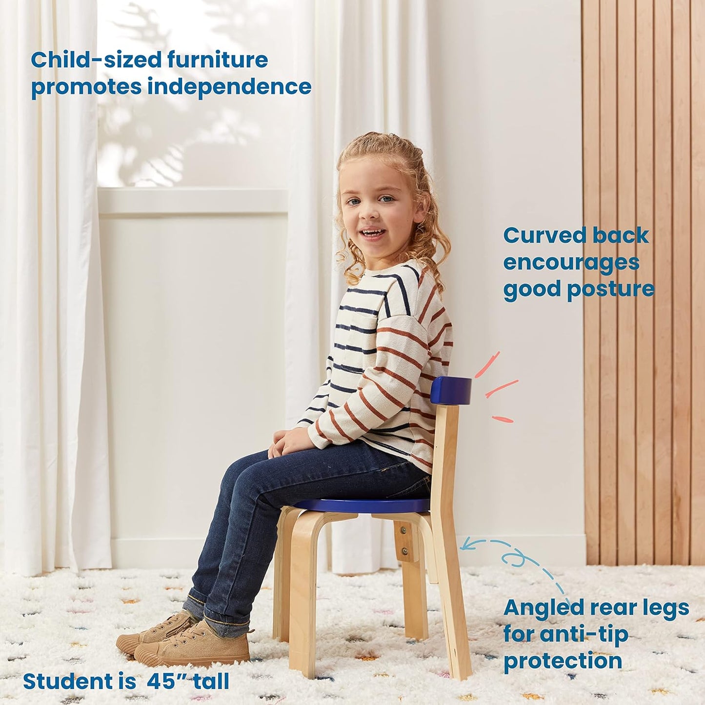 ECR4Kids Bentwood Table and Curved Back Chair Set, Kids Furniture, Assorted, 5-Piece