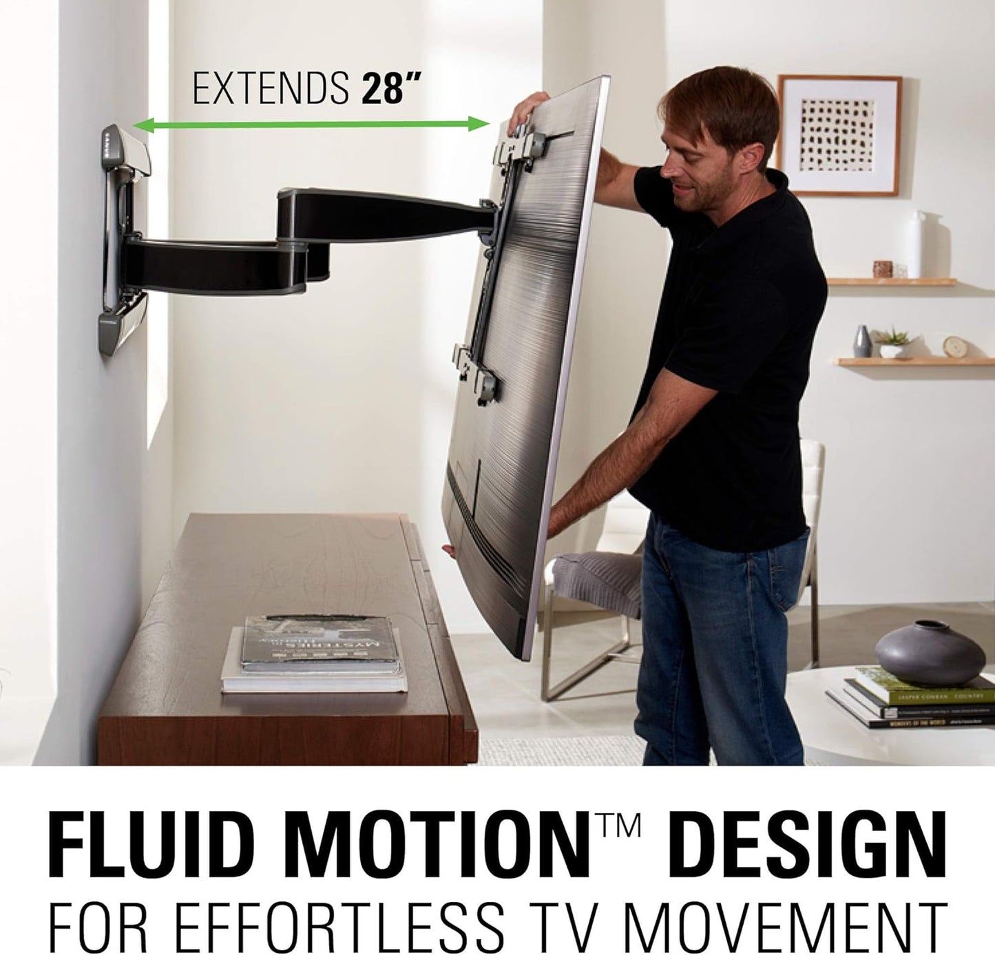 SANUS Full Motion TV Wall Mount for 42” to 90” TVs up to 125lbs – Extend, Swivel, Tilting TV Mount - Easy 3 Step DIY Install w/ Included Hardware - Black Finish