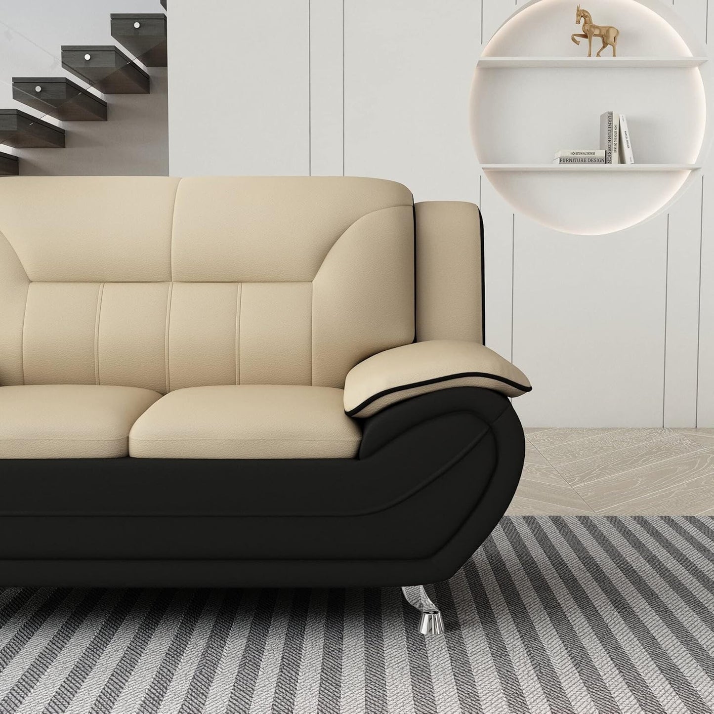 Container Furniture Direct Michael Modern Faux Leather Upholstered Stainless Steel Legs Living Room, Chair, Loveseat, Sofa, Persian Red