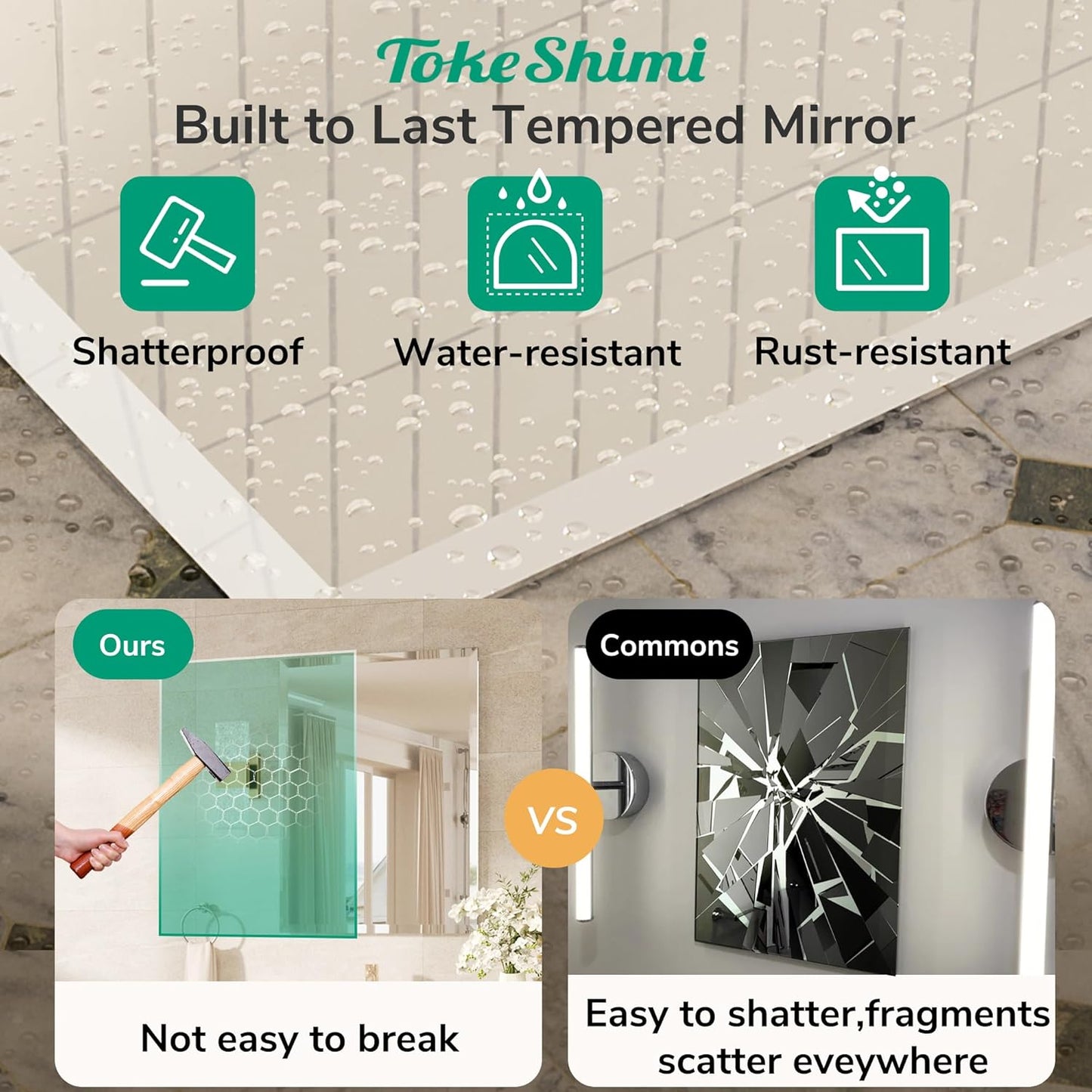 TokeShimi 40x30 Frameless Mirror Bathroom Rectangle, Bathroom Vanity Mirror Beveled with 1" Beveled Edge, Shatterproof Farmhouse Mirrored Wall Mounted for Living Room, Entryway, Restroom
