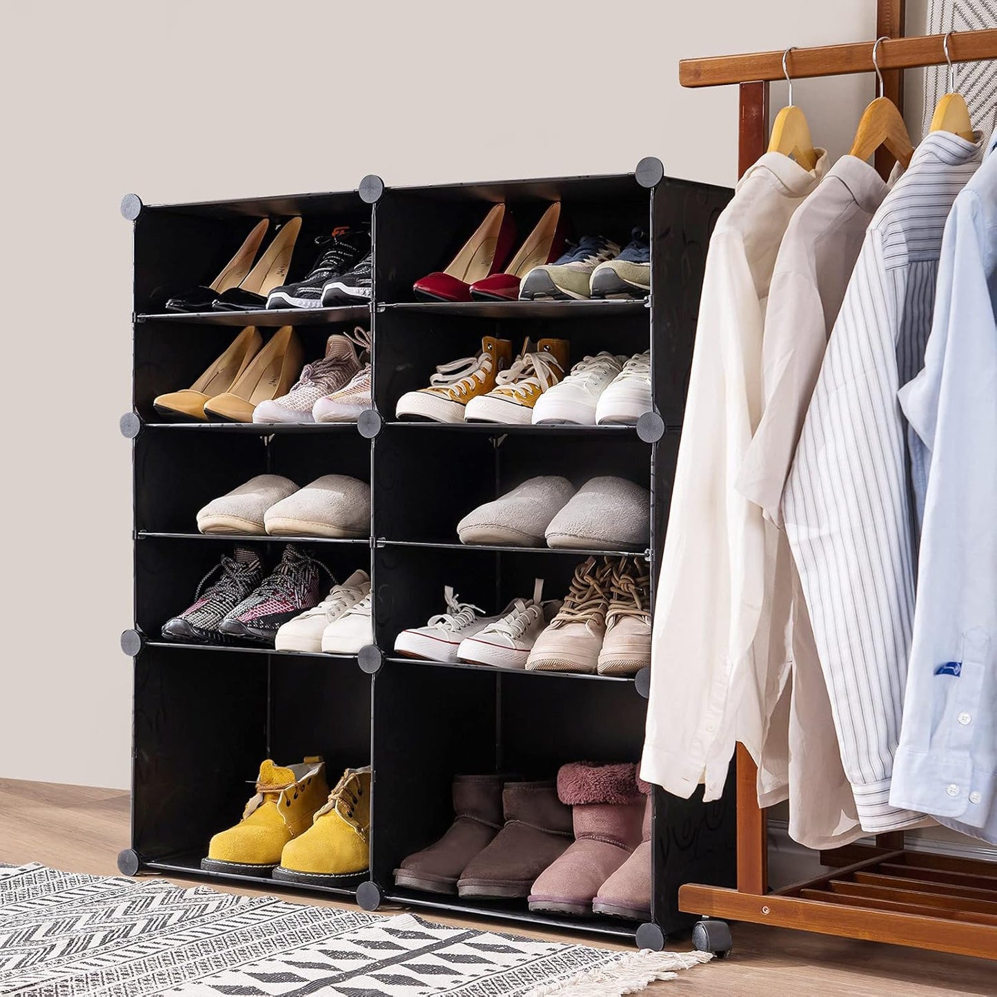 Shoe organizer Cabinet,24 Pair shoe rack organizer closet, DIY Narrow Standing Stackable Space Saver Shoe Cabinet with Doors