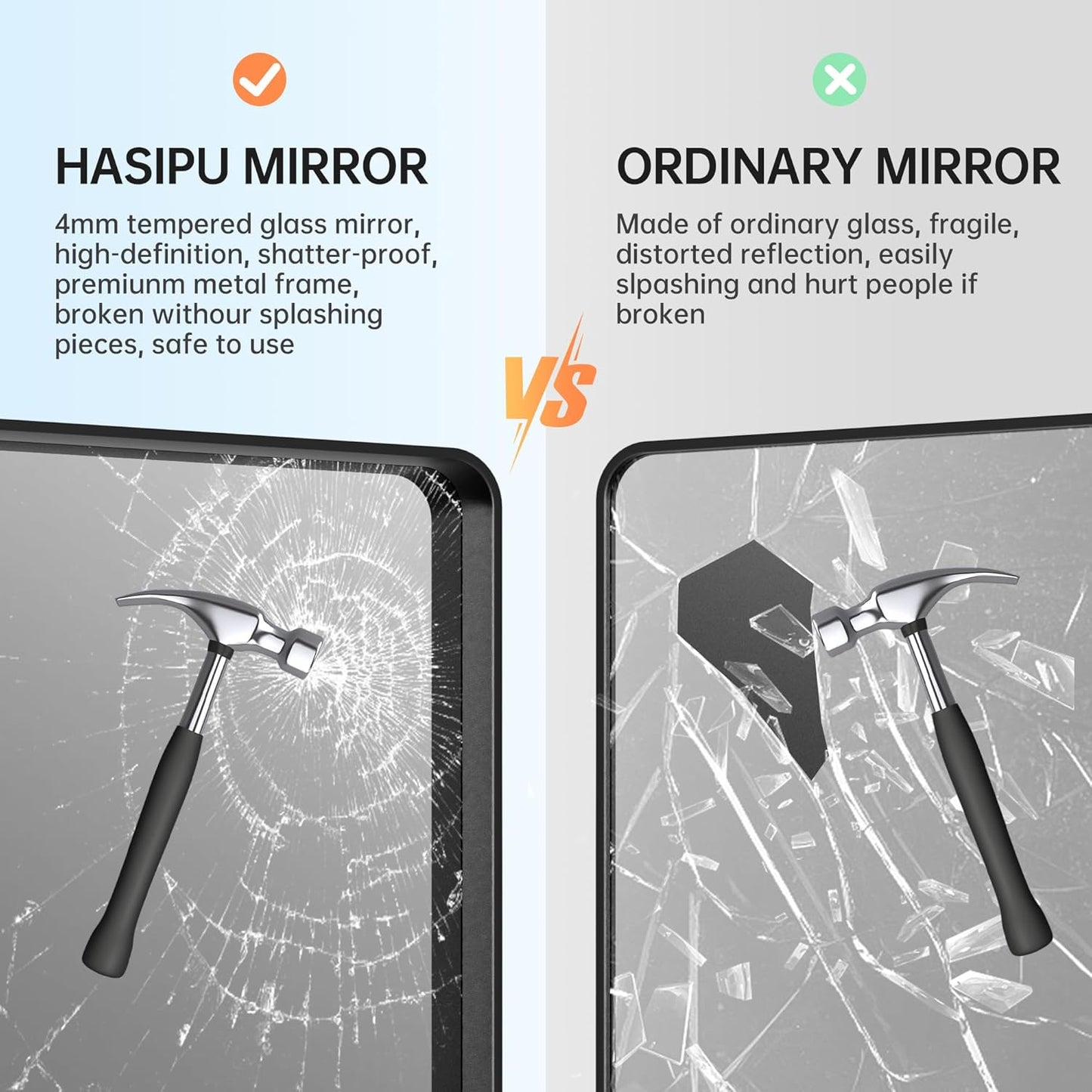 Hasipu Black Bathroom Mirror for Wall, 60 x 36 Inch Metal Framed Bathroom Mirrors for Over Sink, Rectangle Bathroom Vanity Mirror, Anti-Rust, Tempered Glass, Horizontal or Vertical