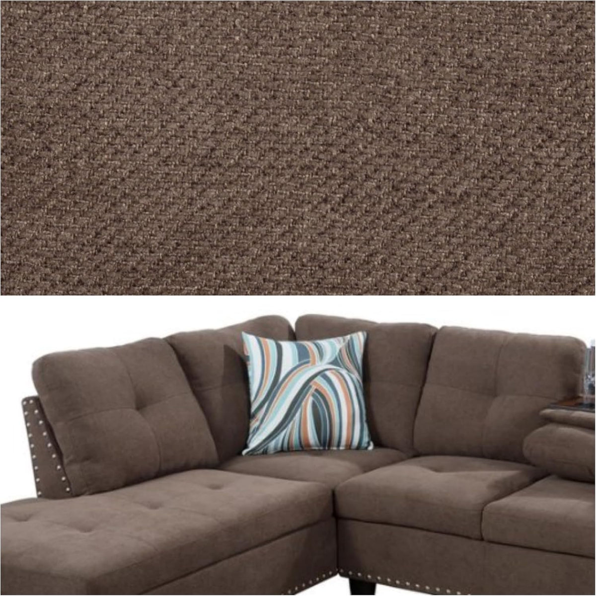 L-Shaped Sectional Sofa, Modern Sectional Couches Home Sofas for Living Room with Movable Chaise, Modular Living Room Sets Furniture for Apartment Bedroom & Office, Brown