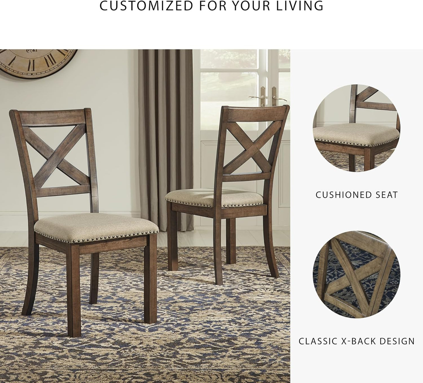 Signature Design by Ashley Moriville Modern Farmhouse 19" Upholstered Dining Room Chair, 2 Count, Brown