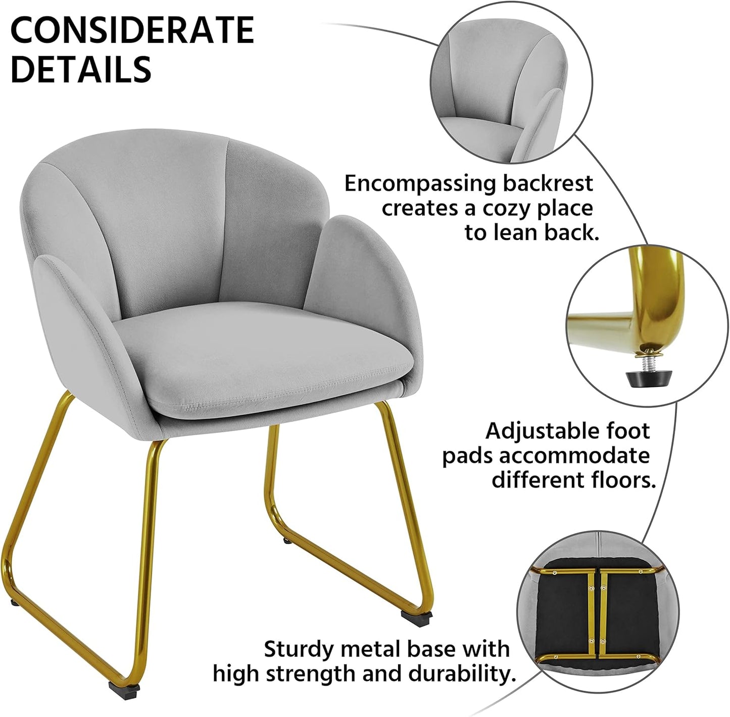 Yaheetech Flower Shape Velvet Vanity Chair, Modern Side Chair Armchair with Golden Metal Legs for Living Room/Dressing Room/Bedroom/Home Office/Kitchen, Gray