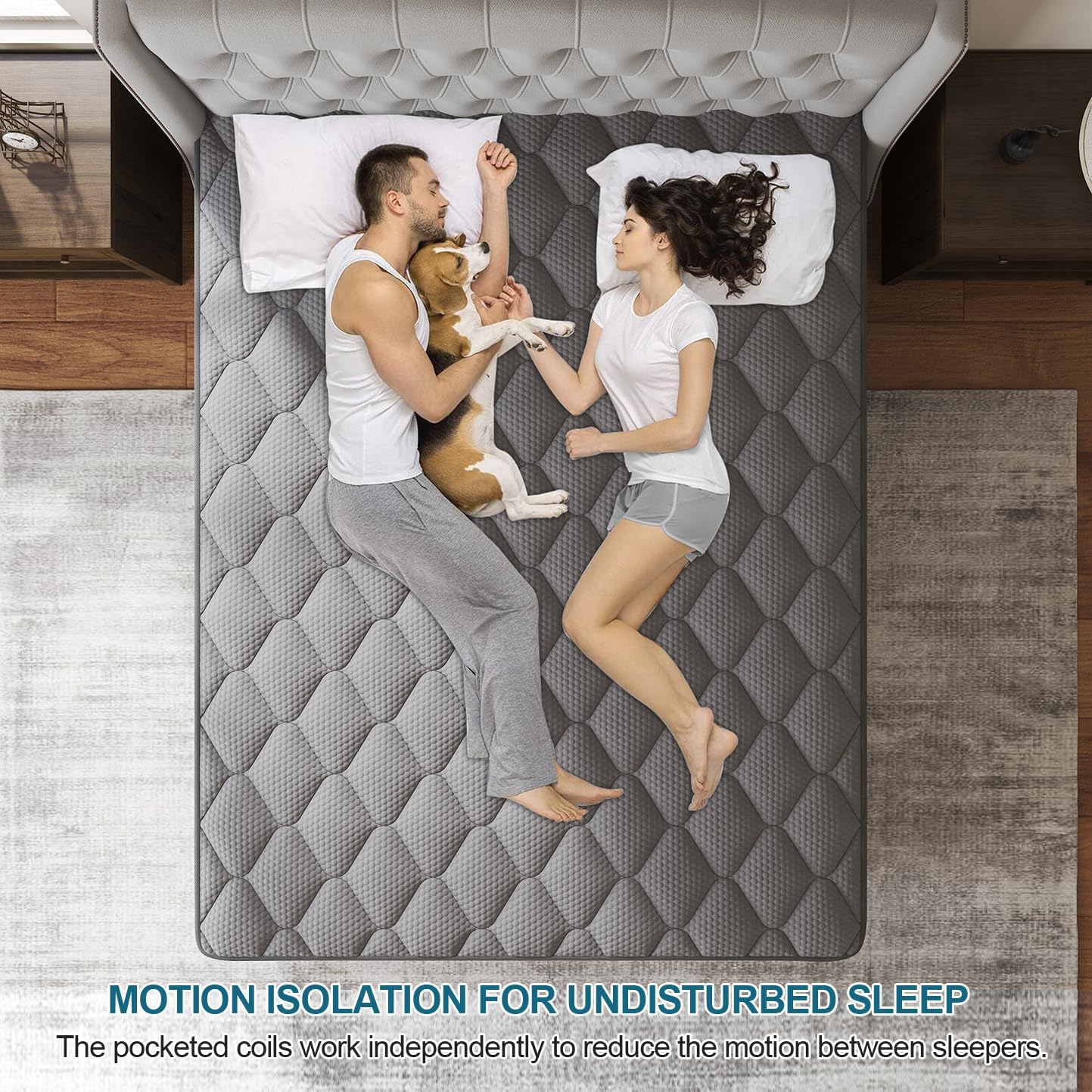 Full Mattress, 12 Inch Hybrid Mattresses Grey, Mattress Medium Firm for Back & Lumbar Support, 100 Night Trial, Individual Pocket Spring for Motion Isolation & Pressure Relief