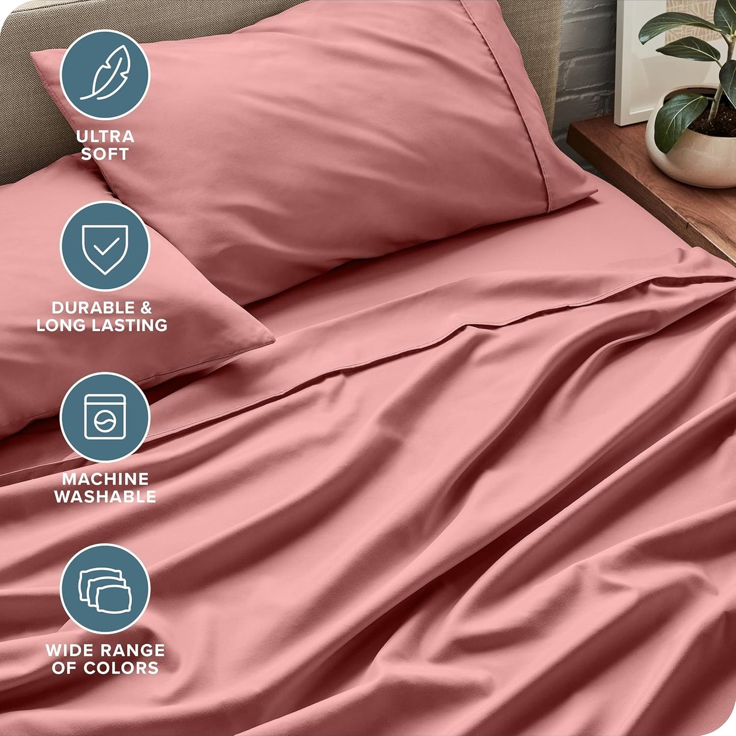 Bare Home Split Head Flex King Sheet Set - 1800 Ultra-Soft Microfiber Bed Sheets - Double Brushed - Deep Pockets - Easy Fit - 4 Piece Set - FlexTop Bedding Sheets (Split Head Flex King, Dusty Rose)