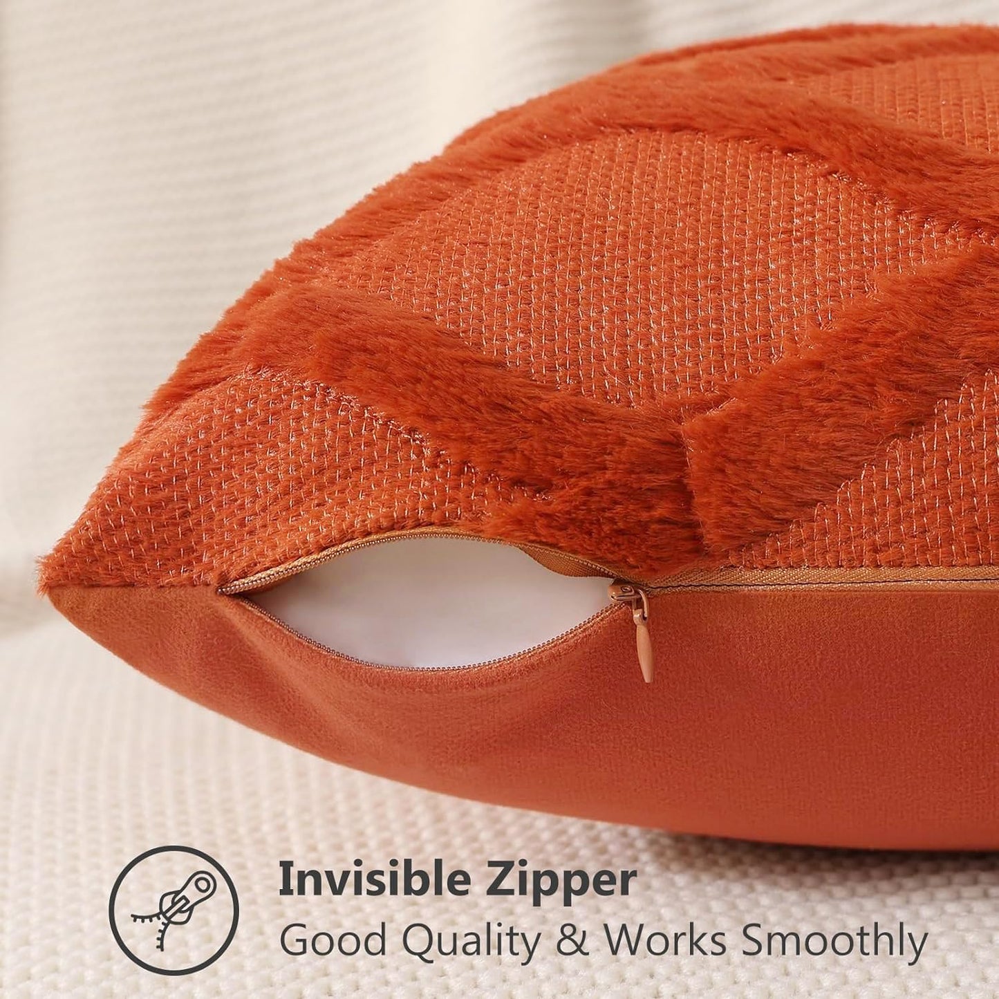 decorUhome Fall Throw Pillow Covers 22x22 Inch Set of 2, Soft Plush Faux Fur Wool Rust Couch Pillow Covers, Decorative Neutral Pillow Cases for Bed Sofa Living Room Home Decor