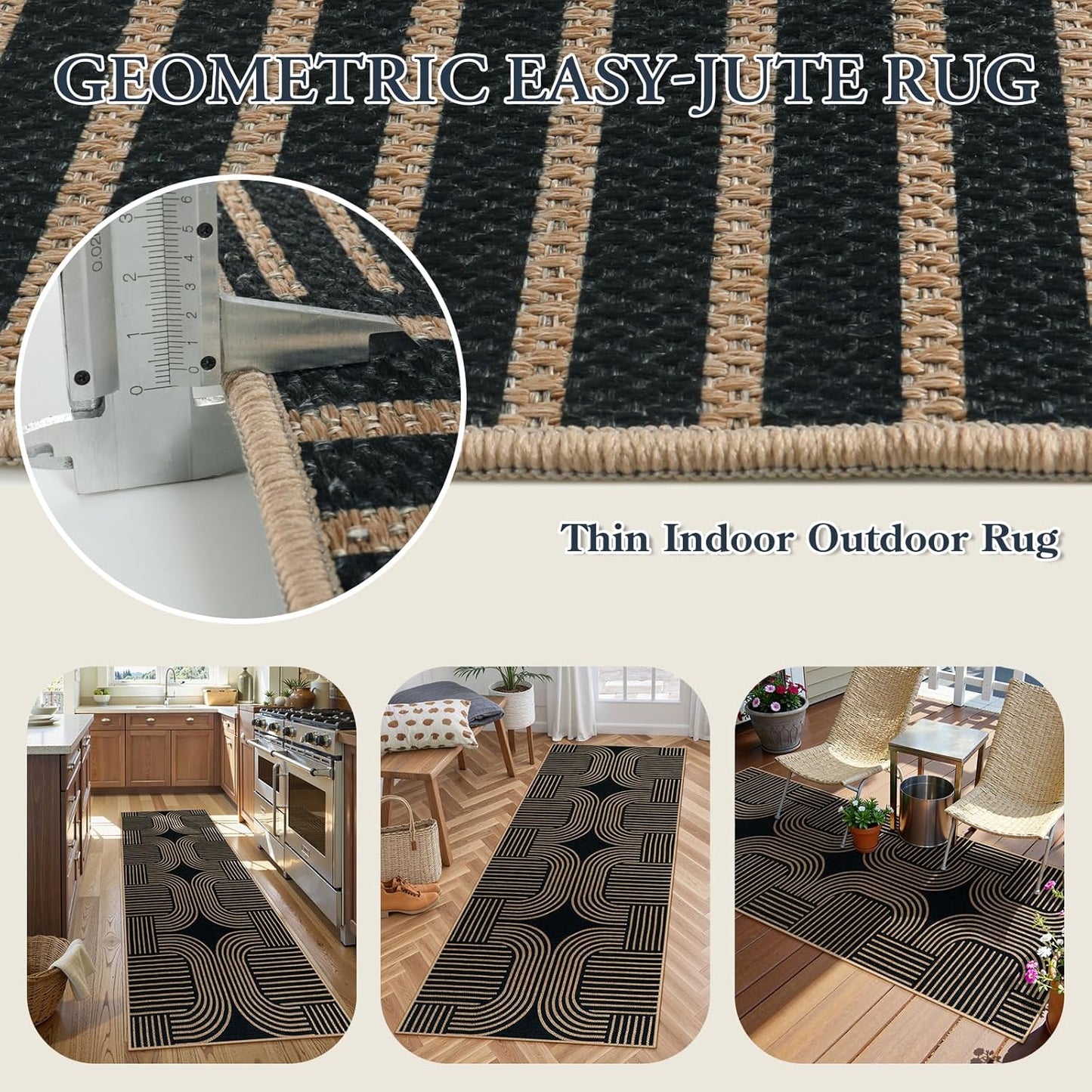 Lahome Modern Geometric Runner Rug, 2x6 Laundry Room Rug Runners for Hallways Non Slip, Washable Outdoor Carpet with Rubber Backing, Farmhouse Non Shedding Kitchen Mats for Floor Entryway