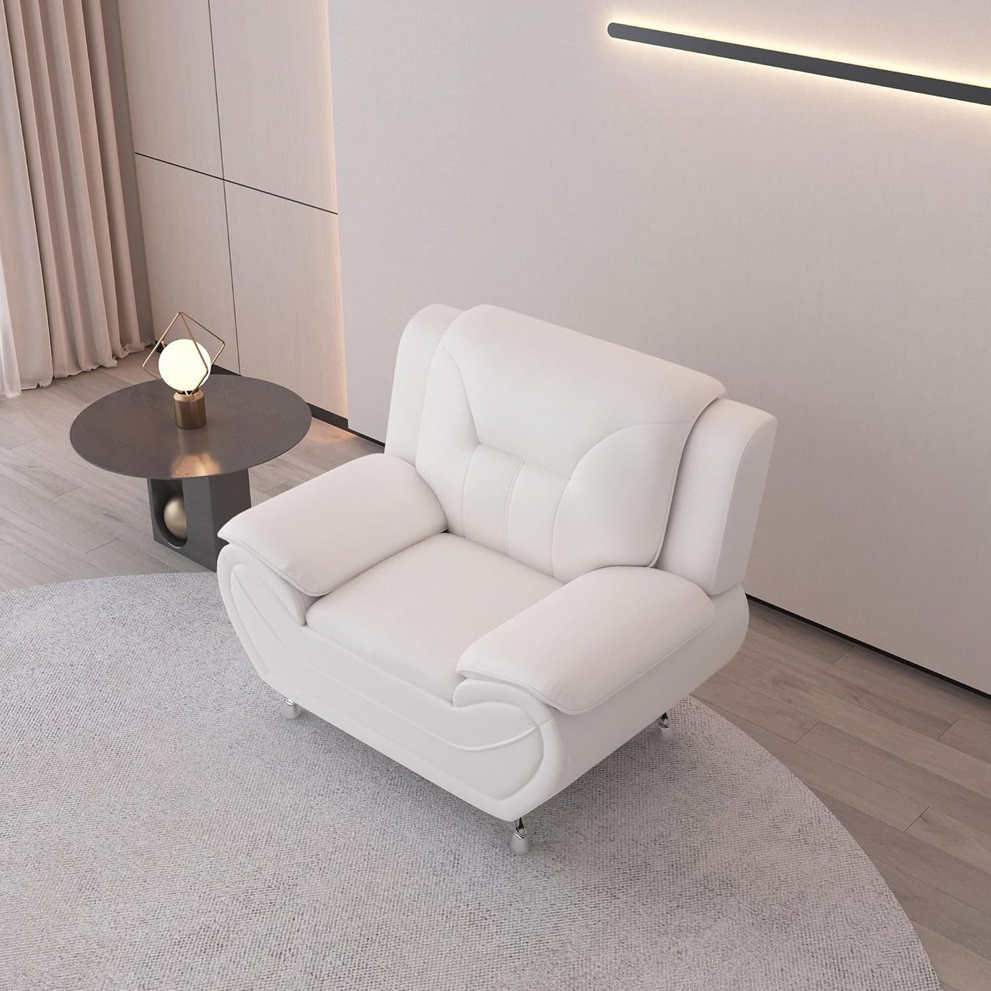 Container Furniture Direct Michael Modern Faux Leather Upholstered Stainless Steel Legs Living Room, Chair, Milky White