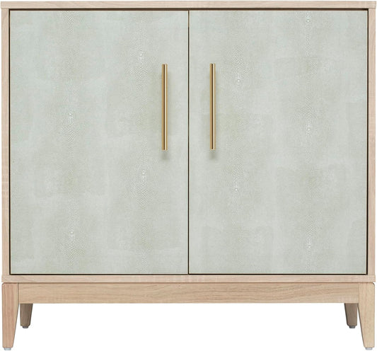 Sango Shagreen 2-Door Cabinet, Natural Finish Storage Cabinet with Faux Shagreen Texture, Brass Handle, Adjustable Shelf, Timeless Luxury Design, Versatile Furniture for Living Room or Dining Room