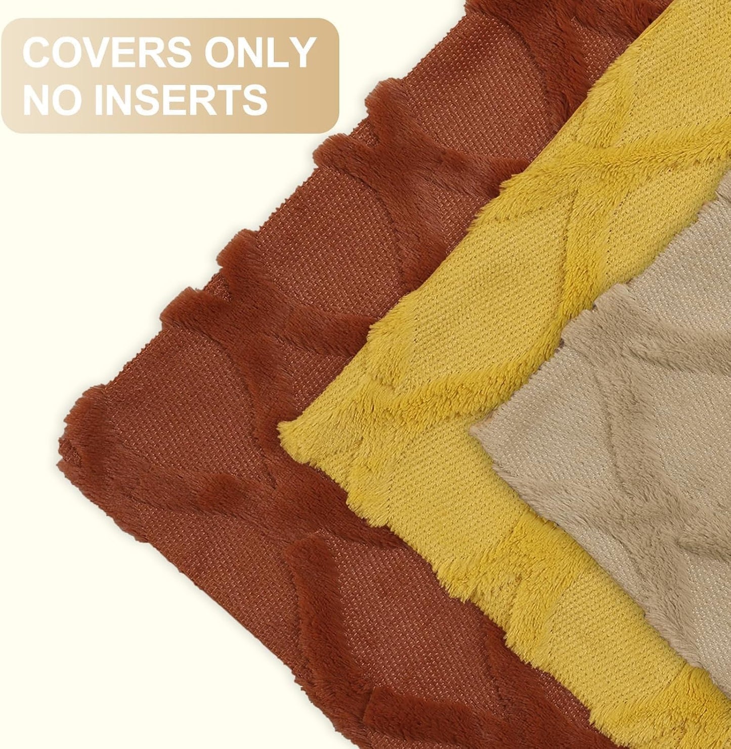 decorUhome Fall Throw Pillow Covers 24x24 Inch Set of 2, Soft Plush Faux Fur Wool Mustard Yellow Couch Pillow Covers, Decorative Neutral Pillow Cases for Bed Sofa Living Room Home Decor