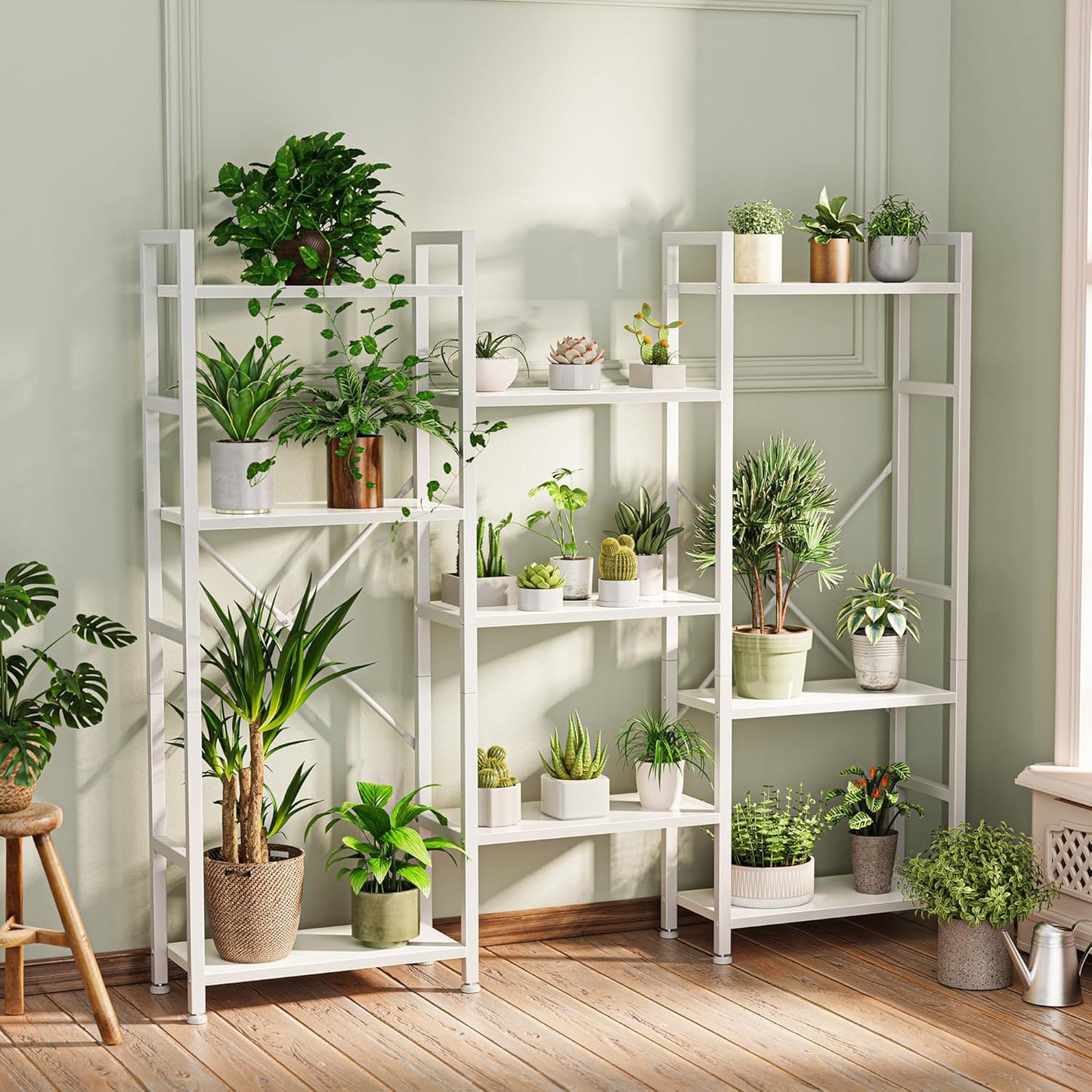 SUPERJARE Triple 4 Tier Bookshelf, Bookcase with 11 Open Display Shelves, Wide Book Shelf Book Case for Home & Office, White