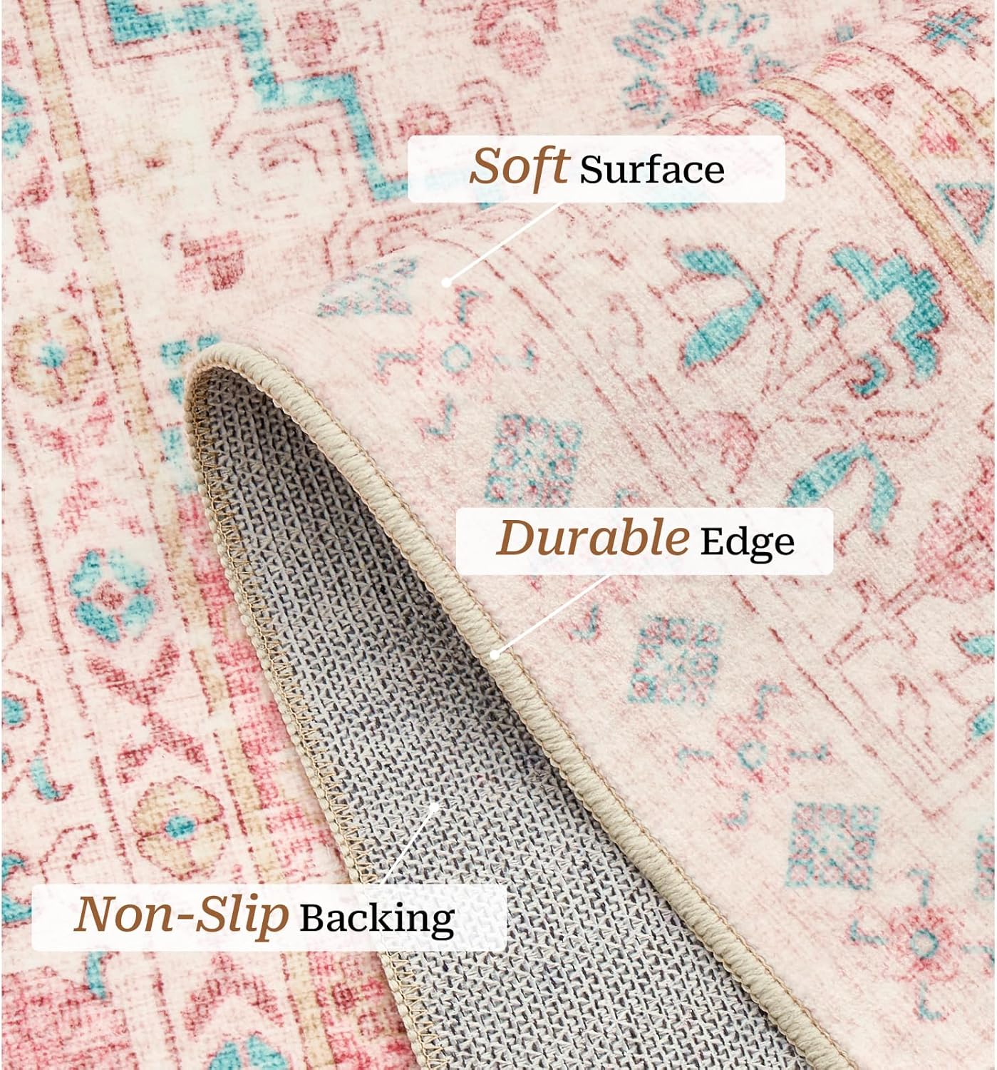 zesthome Pink Rug - 5x7 Area Rugs for Bedroom, Stain Resistant Washable Rugs for Nursery Room, Living Room, Home Decor, Girls Rug (Pink/Blue,5'x7')