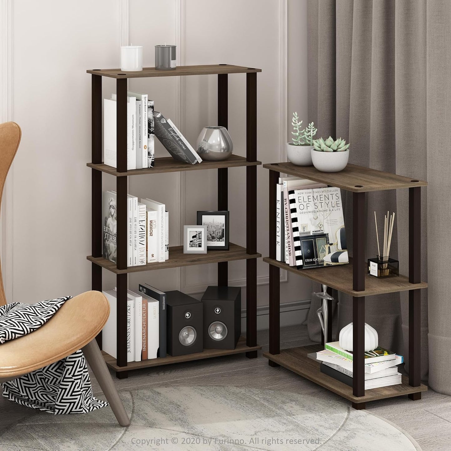 Furinno Turn-S-Tube 3-Tier Compact Multipurpose Shelf with Square Tube, Walnut/Brown (18025WN/BR)