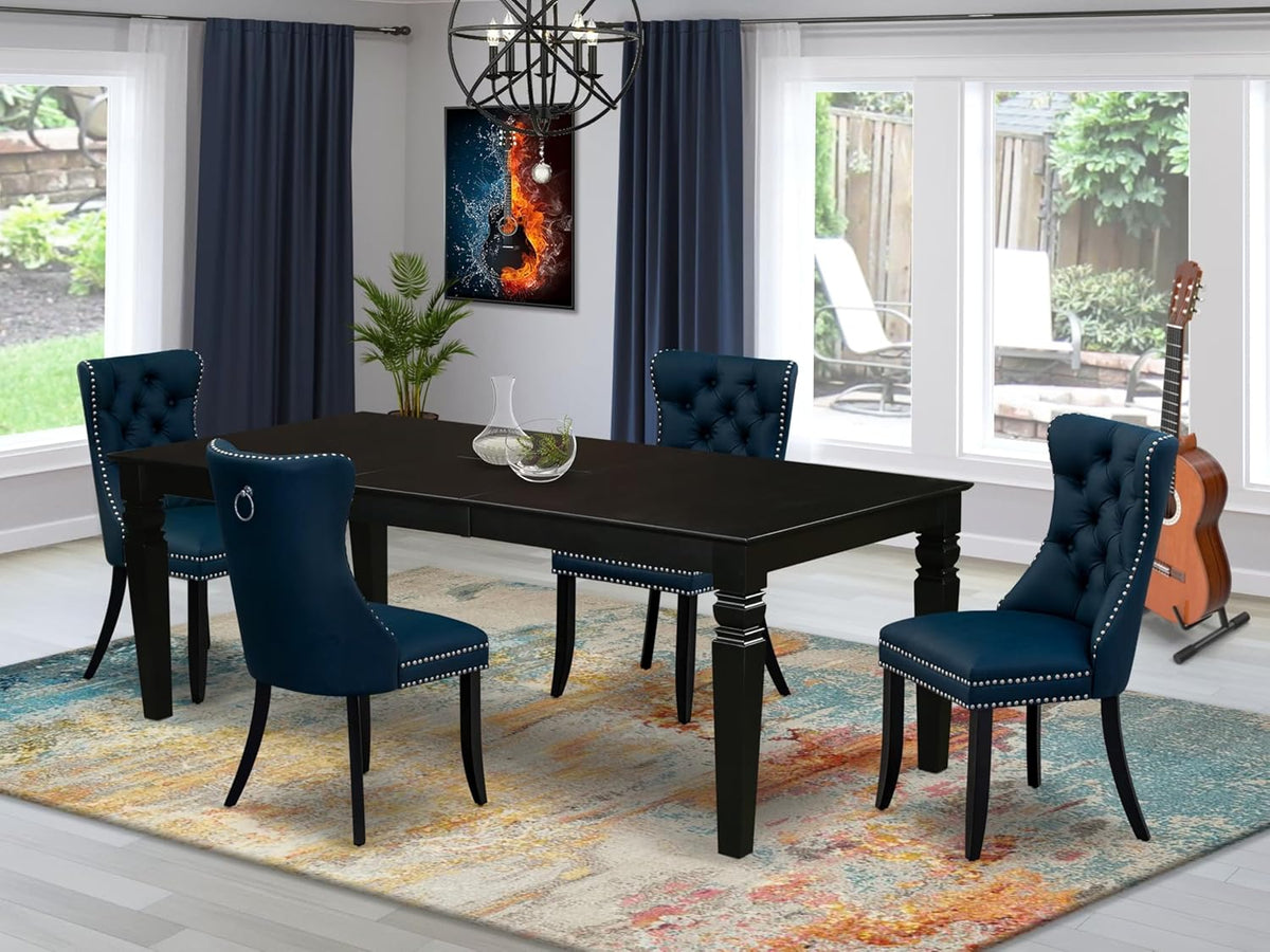 East West Furniture LGDA5-BLK-29 5 Piece Dining Set Includes a Rectangle Wooden Table with Butterfly Leaf and 4 Polyester Fabric Upholstered Chairs, 42x84 Inch, Black