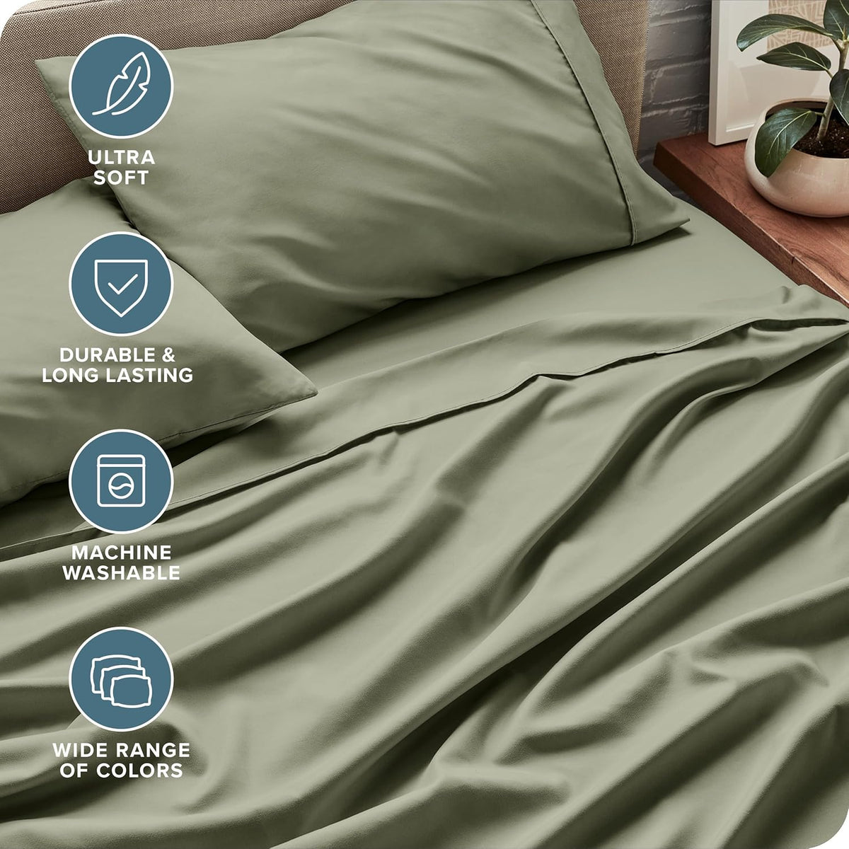 Bare Home California King Sheet Set - 1800 Ultra-Soft Microfiber Cal King Bed Sheets - Double Brushed - Deep Pockets - Easy Fit - 4 Piece Set - Bed Sheets (California King, Sage)