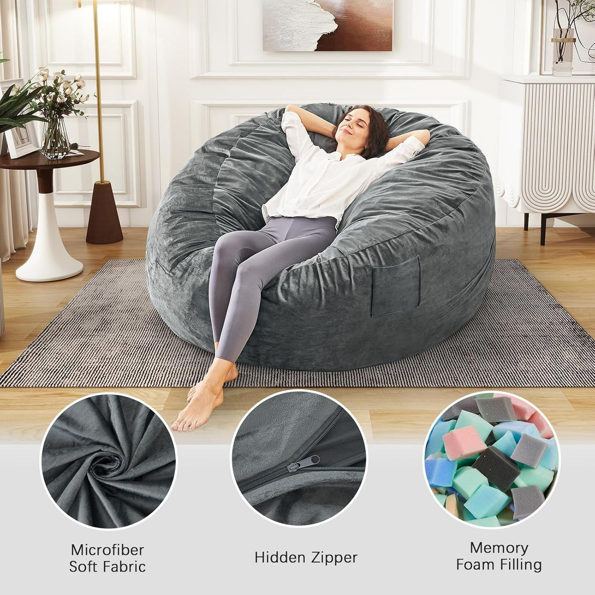 Bean Bag Chairs for Teens - Bean Bag Chair Convertible Bean Bag Bed - Small Beanbag Chair with Micro Fiber Cover/Furniture Foam Filler - Floor Couch Sofa in Bedroom Dorm Room - Youth Charcoal