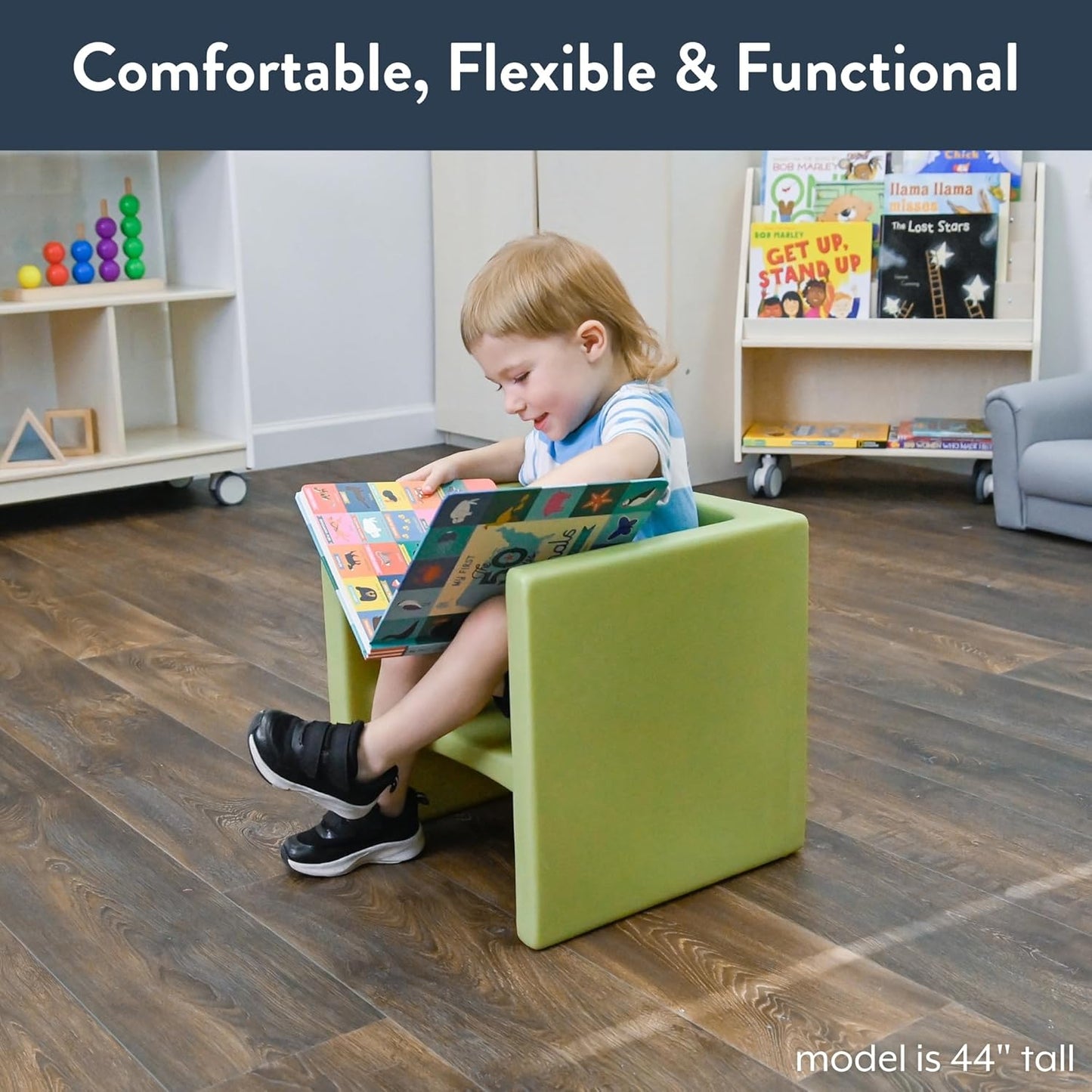 Children's Factory Cube Chair for Kids, Flexible Seating Classroom Furniture for Daycare/Playroom/Homeschool, Indoor/Outdoor Toddler Chair, Fern (CF910-014)