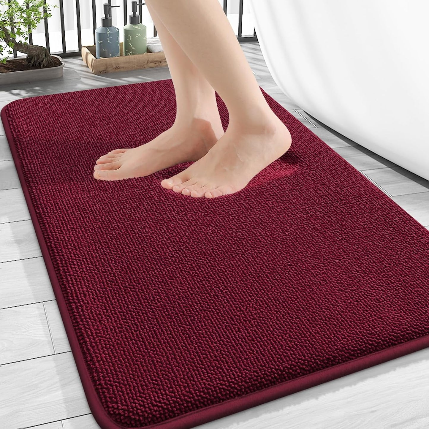 OLANLY Thick Memory Foam Bath Mat Rug 30x20, Extra Soft Absorbent Bathroom Rug, Quick Dry Bath Mats, Non-Slip, Machine Washable Carpet for Bathroom, Tub and Shower, Home Decor Accessories, Burgundy