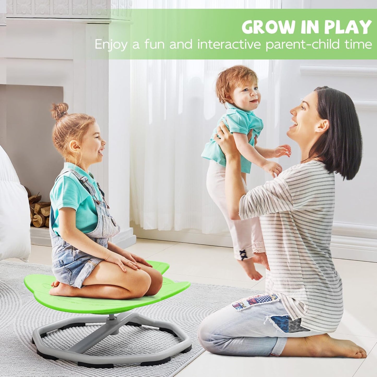 Spinning Chair for Autistic Kids, Non-Slip Sensory Spinning Chair, Sit and Spin Autism Toys Training Body Coordination (Green)