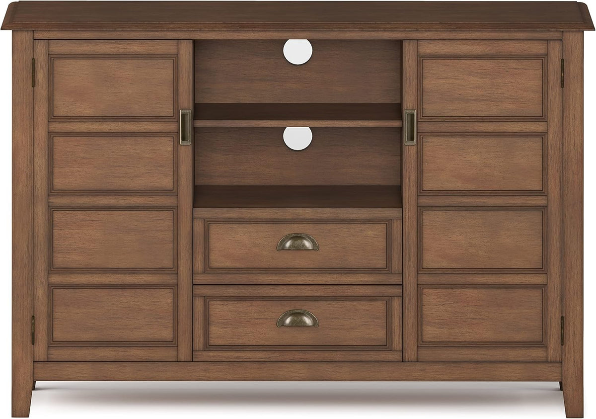SIMPLIHOME Burlington SOLID WOOD 54 Inch Wide Transitional TV Media Stand in Rustic Natural Aged Brown for TVs up to 60 Inch, For the Living Room and Entertainment Center