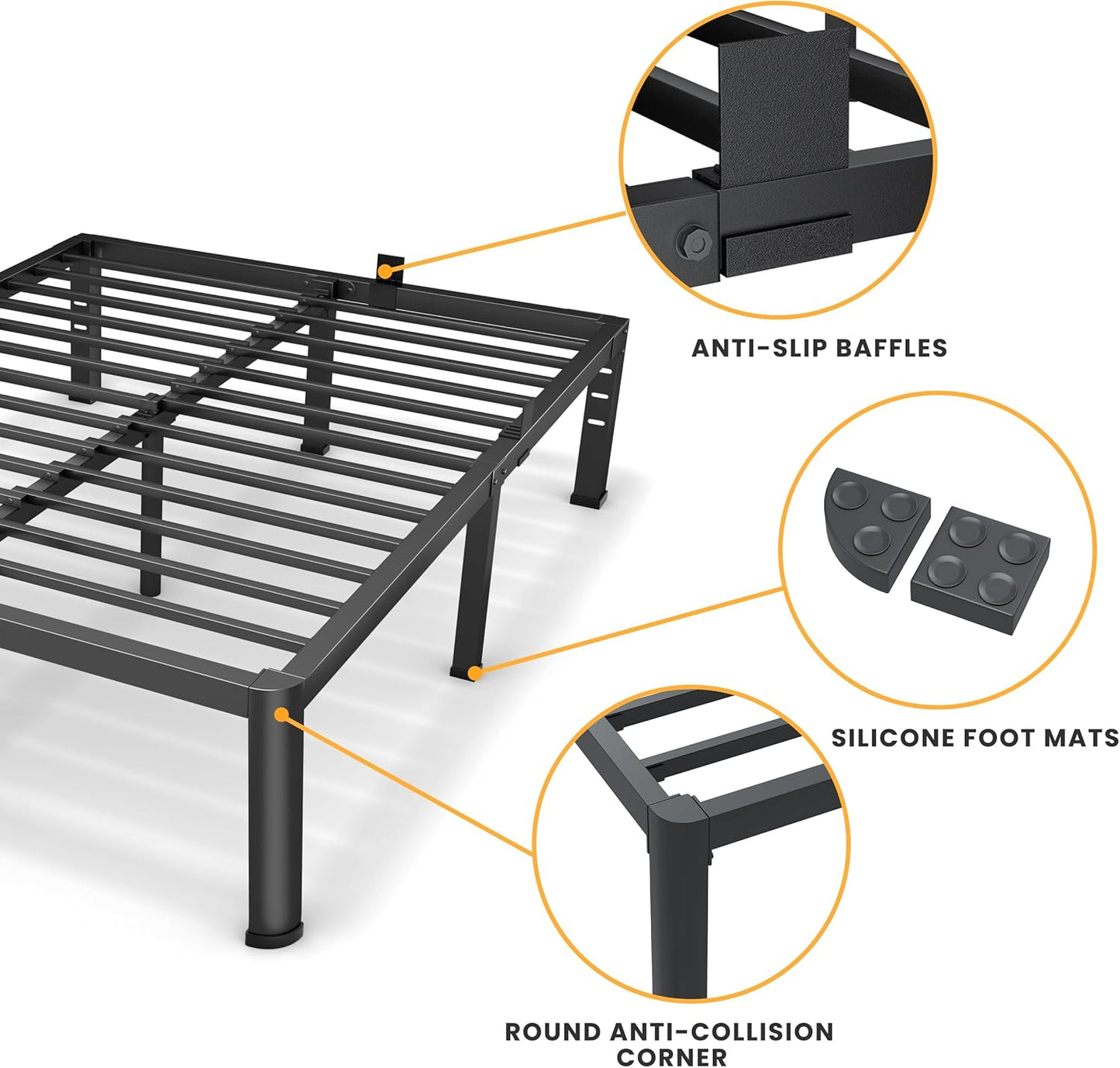 20 Inch Full Size Metal Platform Bed Frame with Round Corners, Storage Space Under High Bed Frame-Heavy Duty Steel Slats Support, Noise Free - Easy Assembly - No Box Spring Needed