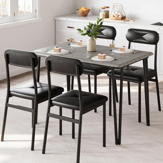 GarveeHome Dining Table Set for 4, Kitchen Table with Upholstered Chairs for Kitchen Room and Small Spaces (Grey, Table with 4 Chairs)