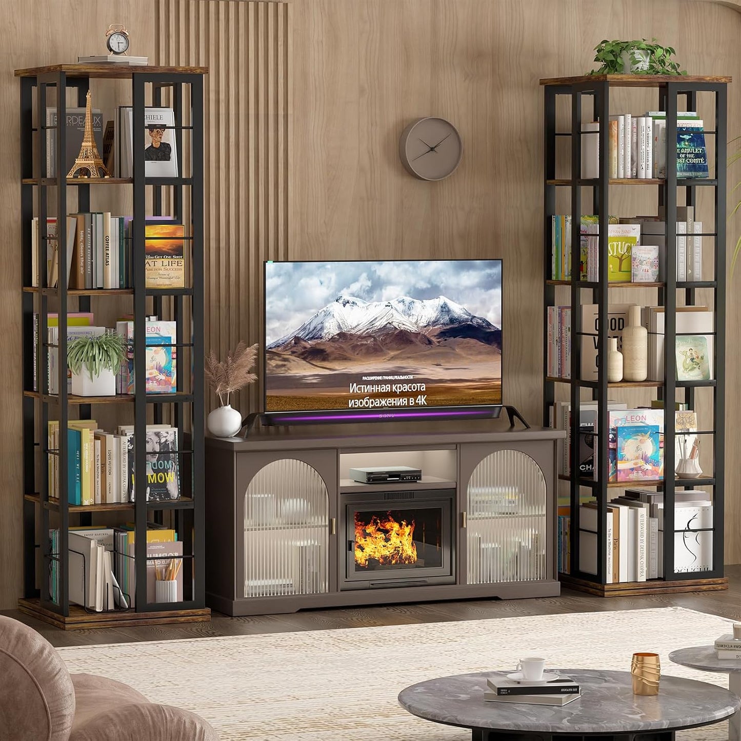 Aheaplus Rotating Bookshelf, Corner Bookcase, 360 Display Wood Spinning Bookshelves, Floor Standing Bookcase Narrow Shelf,5 Tiers, Rustic Brown