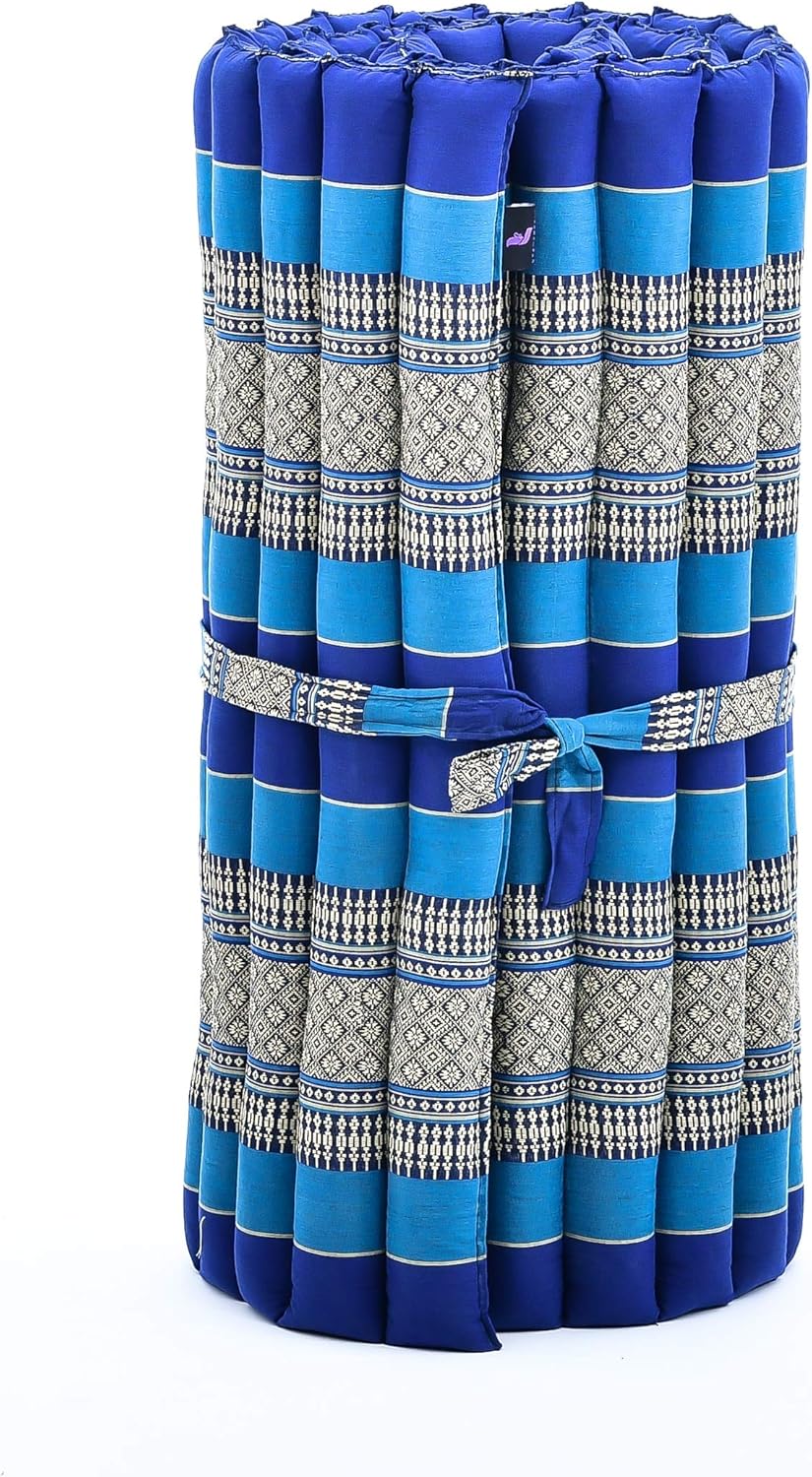 Leewadee - Foldable Floor Mattress - Japanese Roll Up Futon -Trifold Tatami Mat- Guest Floor Bed - Camping Mattress - Thai Massage Mat, Kapok Filled, 75 x 28 inches, Blue
