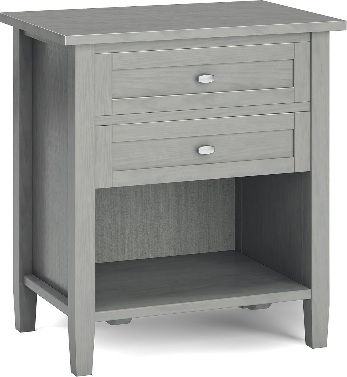 SIMPLIHOME Warm Shaker SOLID WOOD 24 Inch Wide Transitional Bedside Nightstand Table in Fog Grey, For the Living Room and Bedroom