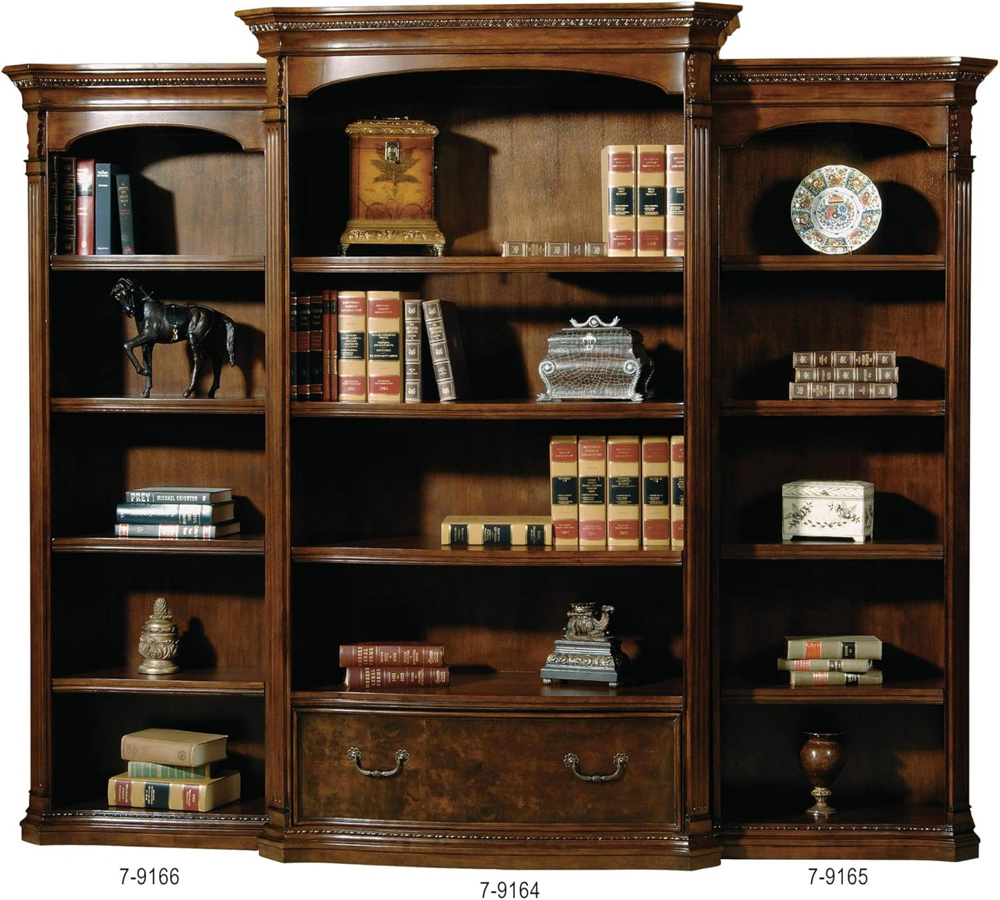 Hekman Old World Walnut Burl Executive Left Bookcase - Wood Bookshelf, 5 Shelf Bookcase, 3 Adjustable Wood Shelves, Wooden Finish, Case Levelers - Home, Library, Bedroom, and Living Room Furniture
