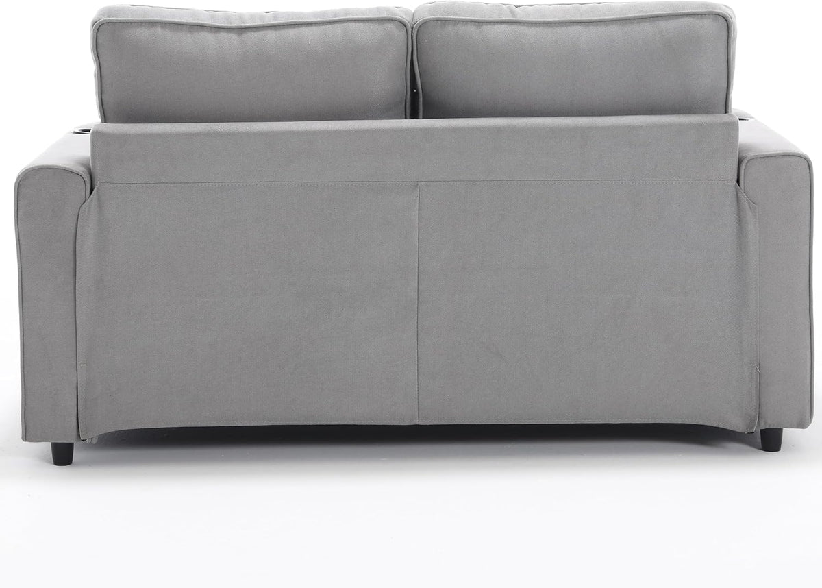 ERYE Modern Upholstered Loveseat Sofa Foldable Convertible Floor Sofabed W/Cupholders and Pockets, 3 Fold Tufted Futon Lounge Sofa with Pull Out Sleeper Couch Bed for Living Room Bedroom Studio