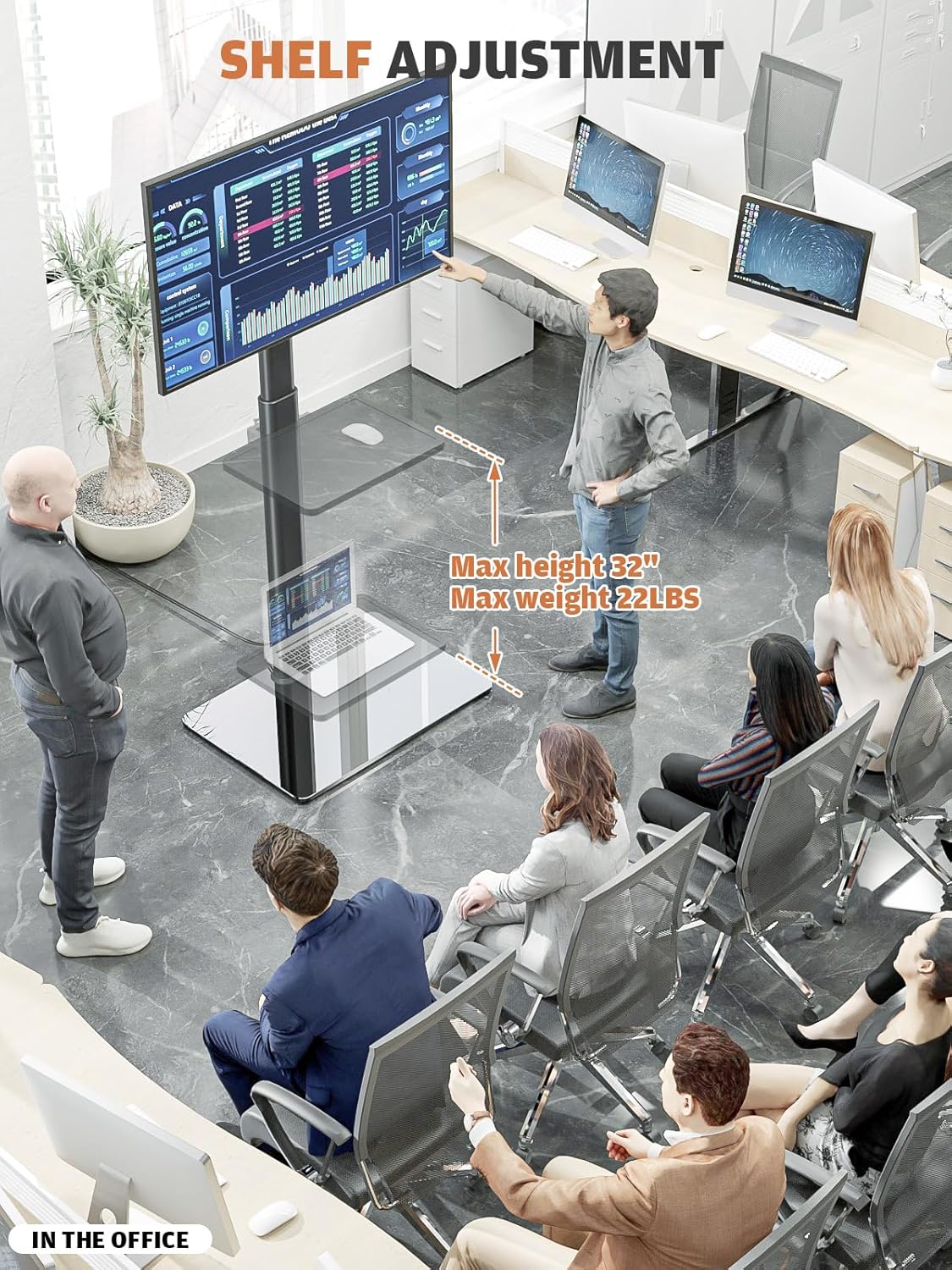 Universal Floor TV Stand with Mount for 19 to 43 inch Flat Screen TV, 100 Degree Swivel,Adjustable Height and Tilt Function, 3 Shelves Space Saving Standing TV Mount for Bedroom Living Room Corner