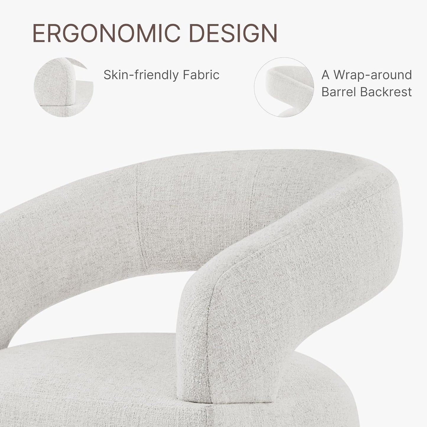 Upholstered Dining Chairs with Casters Modern Barrel Side Armchair with Rollers for Diningroom Bedroom Livingroom Reading Room, Beige, 2PCS