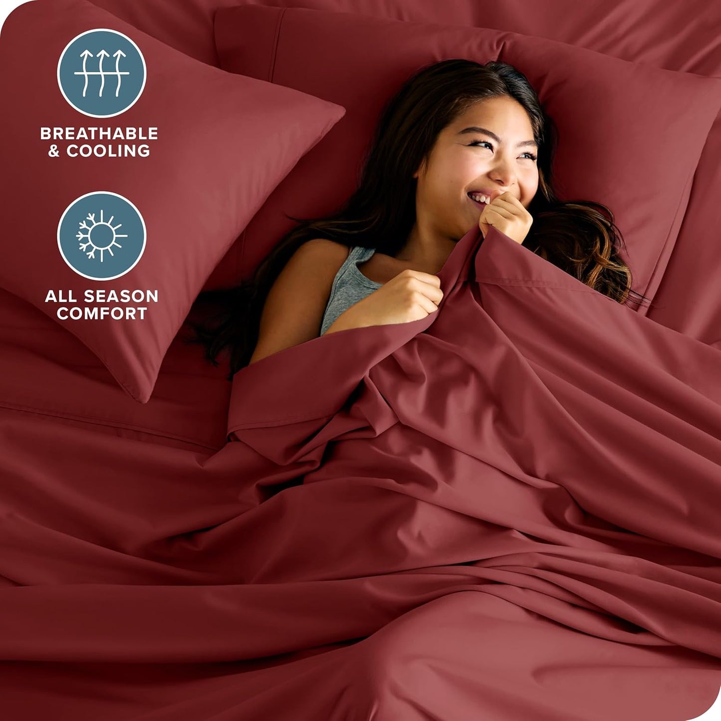 Bare Home Queen Sheet Set - 1800 Ultra-Soft Microfiber Queen Bed Sheets - Double Brushed - Deep Pockets - Easy Fit - 4 Piece Set - Bed Sheets (Queen, Rosewood)