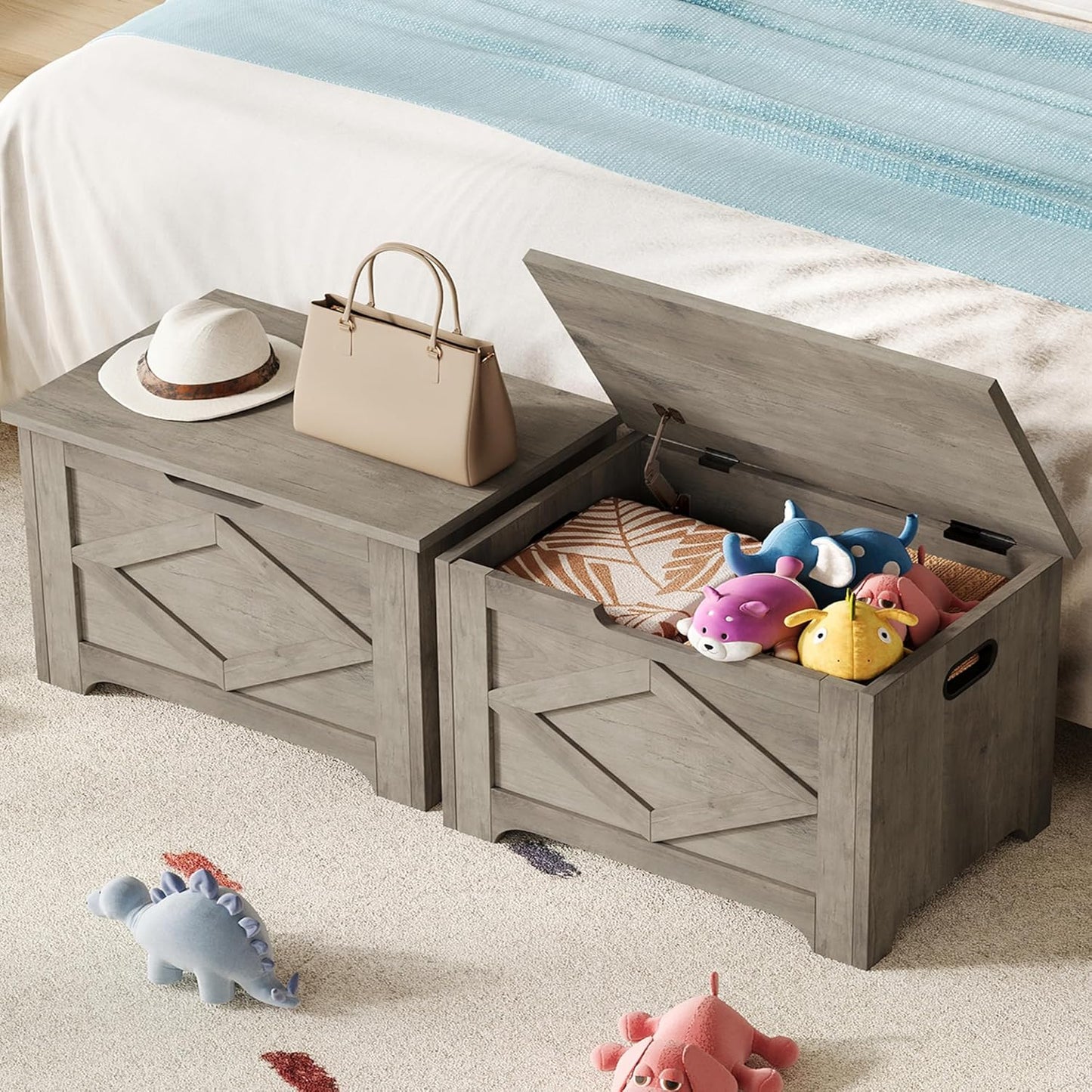 GarveeHome 23.6" Storage Chest, Wooden Storage Bench with Safety Hinge, Easy Assembly, Large Toy Chest for Entryway, Living Room, Bedroom