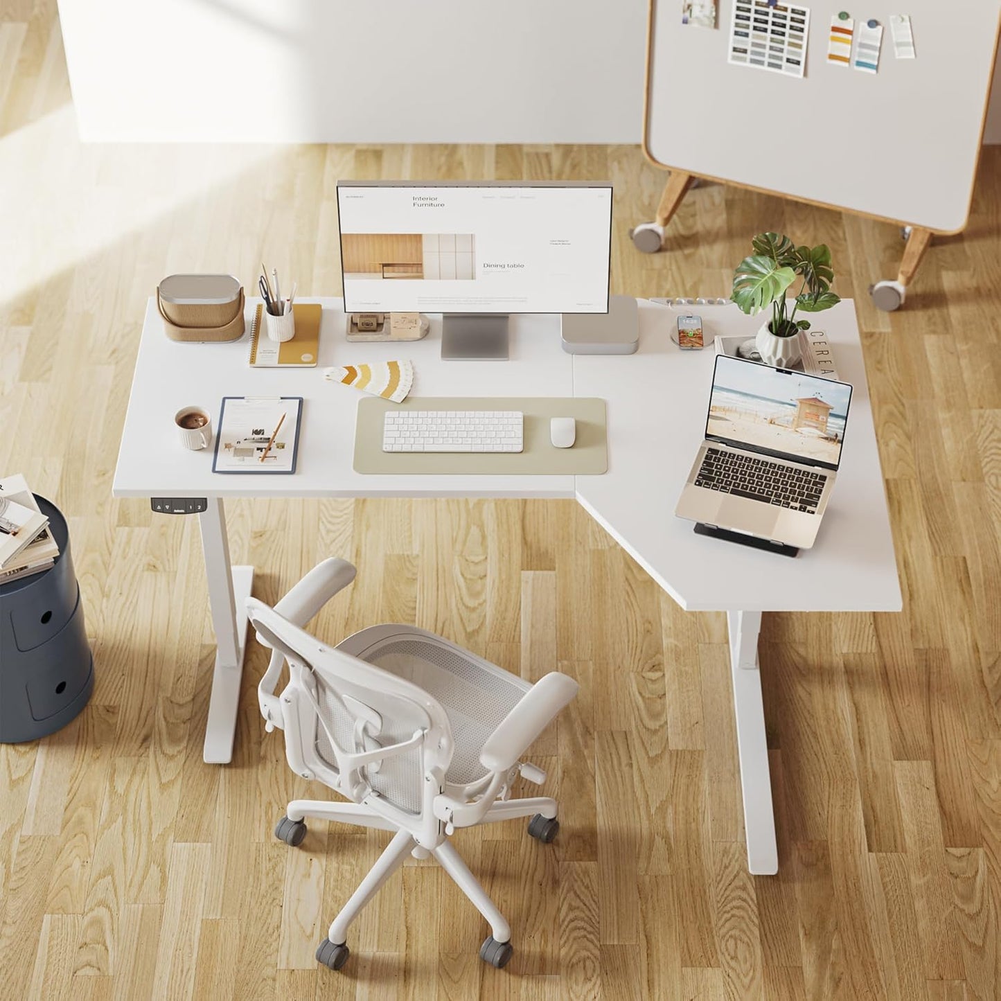 Agilestic Electric Standing Desk, L-Shaped 55 Inches Height Adjustable Desk, Sit and Stand up for Work Office Home, Ergonomic Rising Computer Table for Home Office with Splice Board, White