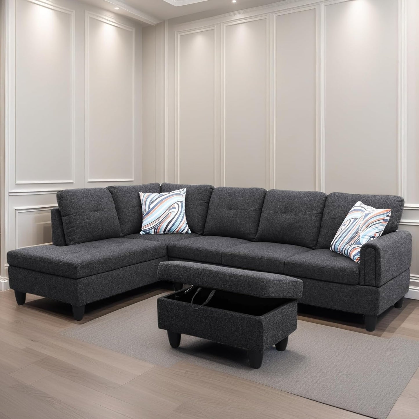 L Shaped Sectional Couches for Living Room, Modern Modular Sectional Sofa with Ottoman Storage, Comfy L Shaped Couch with Chaise for Bedroom Apartment Furniture, Gray