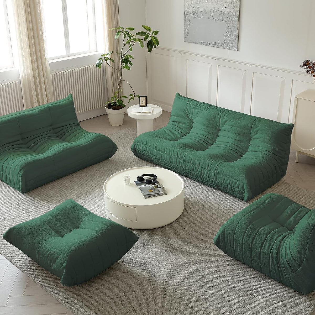Luxury Sofa Couch Chair, Lazy Floor Seating, Fireside Bean Bag Chair, Ergonomic Tatami Sofa Lounger for Living Room, Bedroom, Office, Loveseat, Green