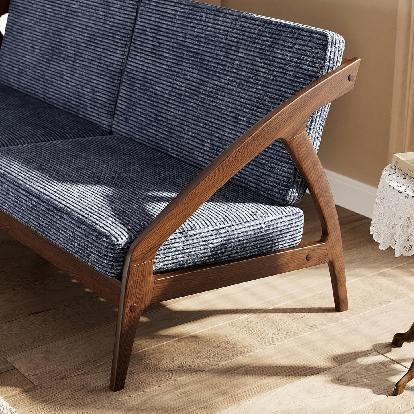 73.4" Solid Wood Upholstered Sofa, Comfortable Seat Cushion, White Waxwood Full Solid Wood Frame, Removable Cover, Suitable for Bedroom and Living Room, Easy to Assemble, Office Sofa