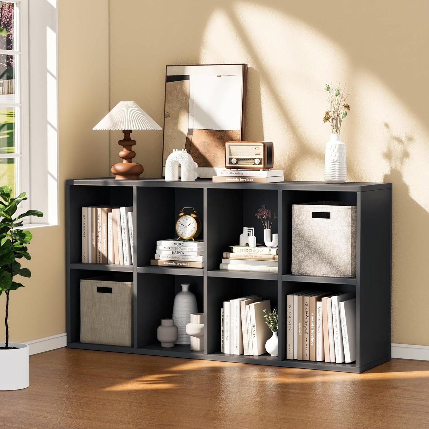 YESHOMY 8 Black Cube Bookcase, Open Frame 2-Tier Book Shelf, Bookshelf Storage Organizer with Adjustable Shelves for Organization, Room Decor
