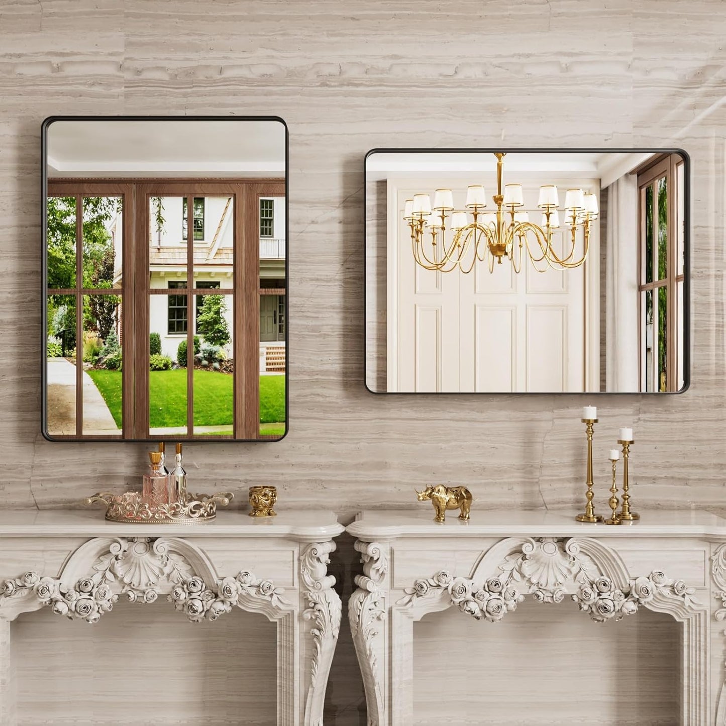 24X36 Inch Black Bathroom Mirror, Black Metal Framed Mirror for Wall, Rounded Rectangle Matte Bathroom Vanity Mirror with Tempered Glass, Anti-Rust, Horizontal/Vertical
