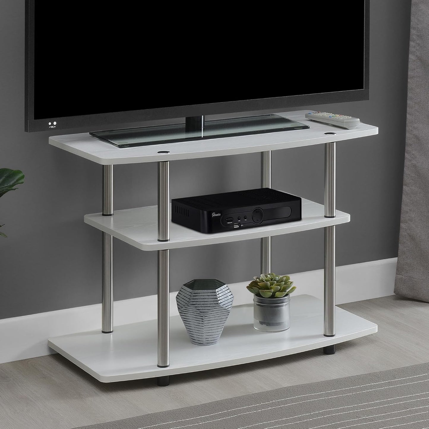 Convenience Concepts Designs2Go No Tools 3-Tier Stand Entertainment Center 37 Inches, Modern TV Console with Shelves for Living Room, 31.5", White