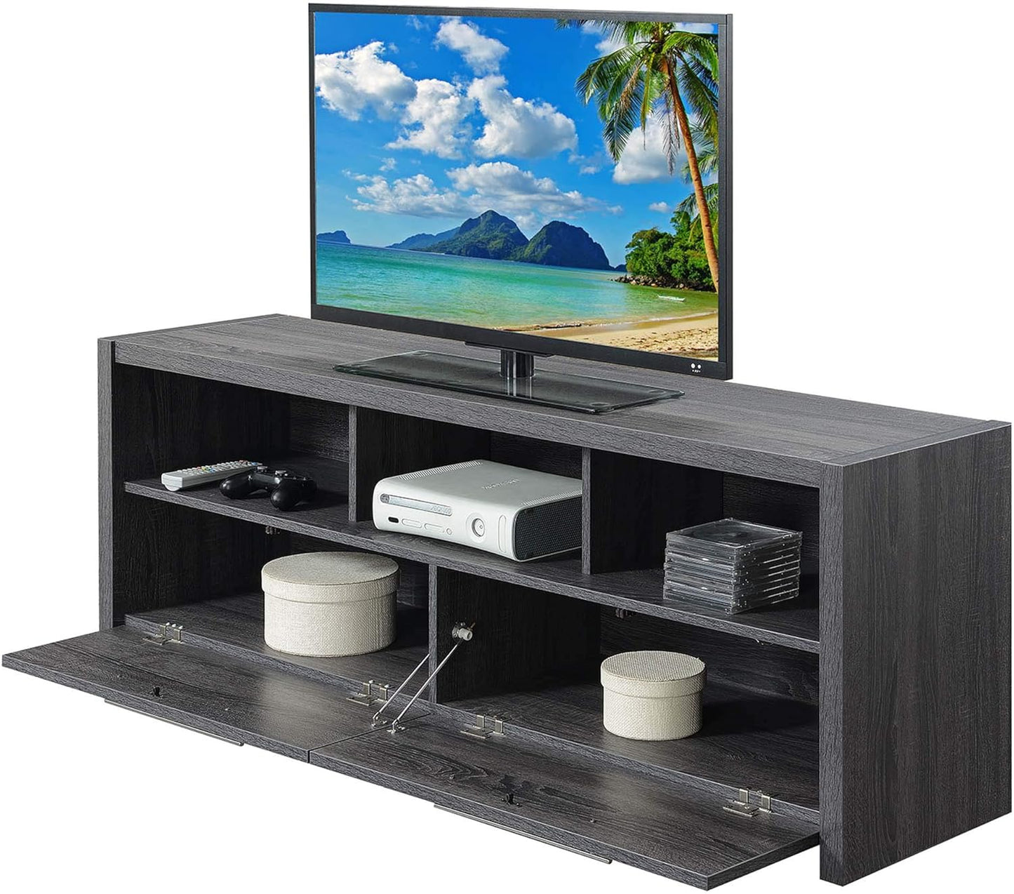 Convenience Concepts Newport Marbella 60 inch TV Stand with Cabinets and Shelves Home_Furniture_and_Decor, unspecified, Weathered Gray