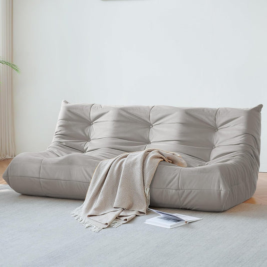 Bean Bag Chair, Large Fireside Chair Bean Bag Sofa for Adults, 3 Seater Bean Bag Chairs for Teens with High-Resilience Foam, Memory Foam Bean Bag for Living Room, Bedroom, Office (Suede, Light Gray)