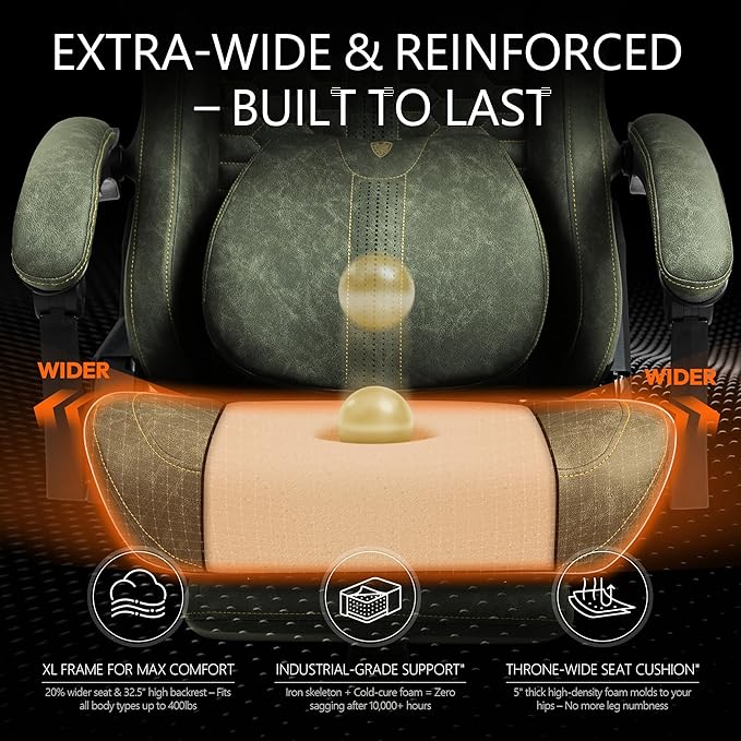 Dowinx Gaming Chair for Adults with Dual-Point Massage, Ergonomic Racing Style Game Chair Footrest, High Back Computer Chair 360° Swivel for Office,400LBS, Green