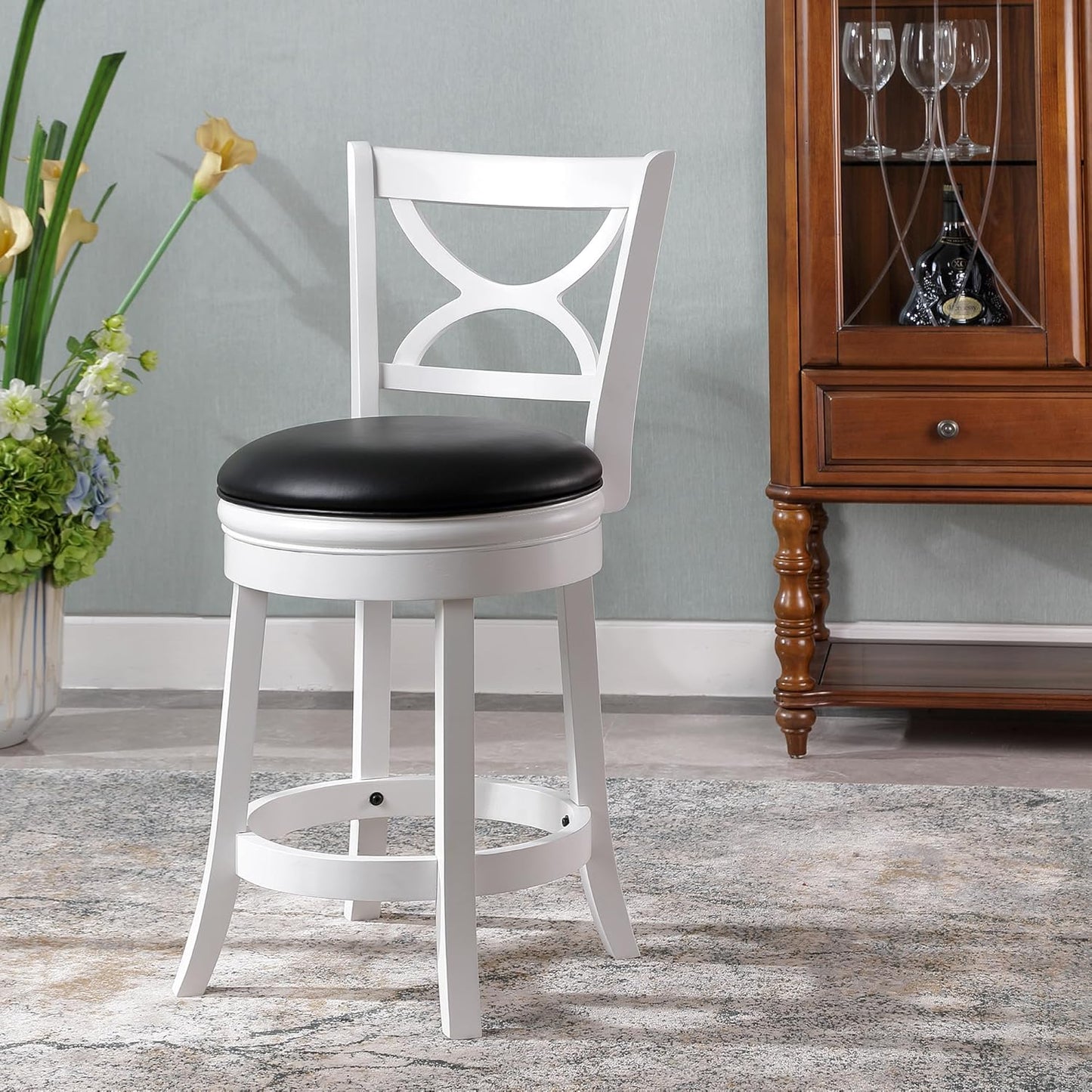 Ball & Cast Swivel Counter Height Barstool 24 Inch Seat Height White Set of 1